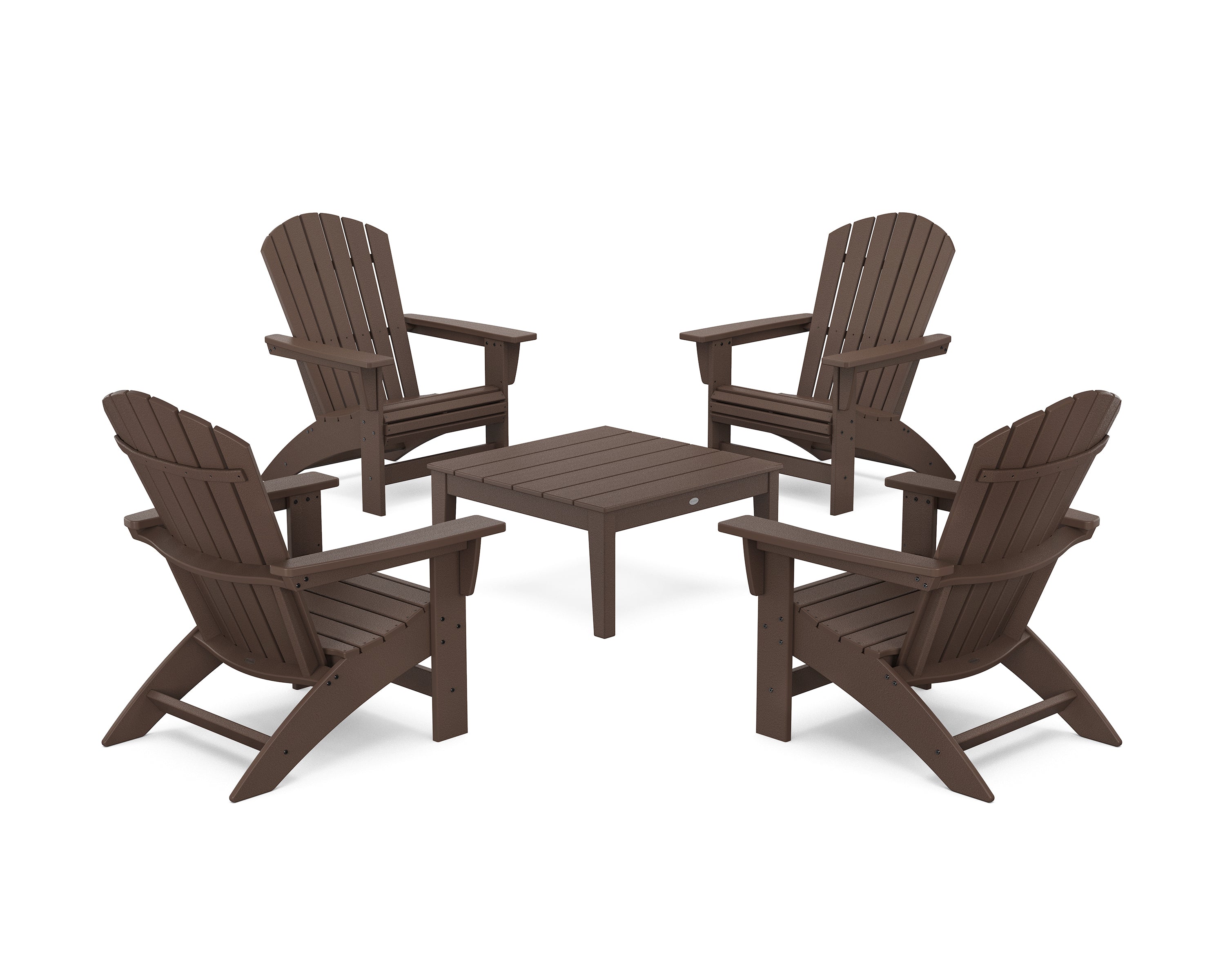 POLYWOOD 5-Piece Nautical Grand Adirondack Chair Conversation Group in Mahogany