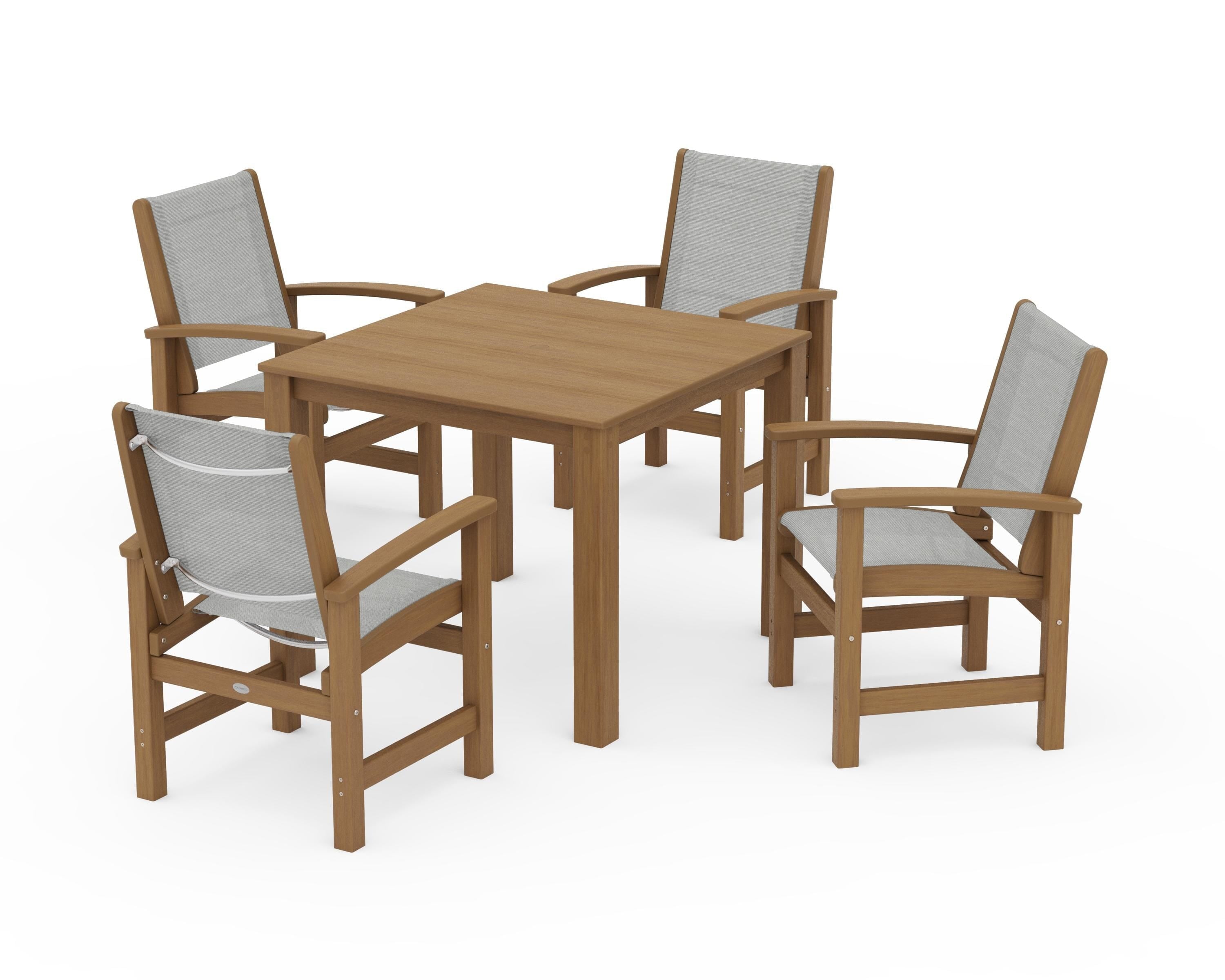 POLYWOOD Coastal 5-Piece Parsons Dining Set in Natural / Metallic Sling