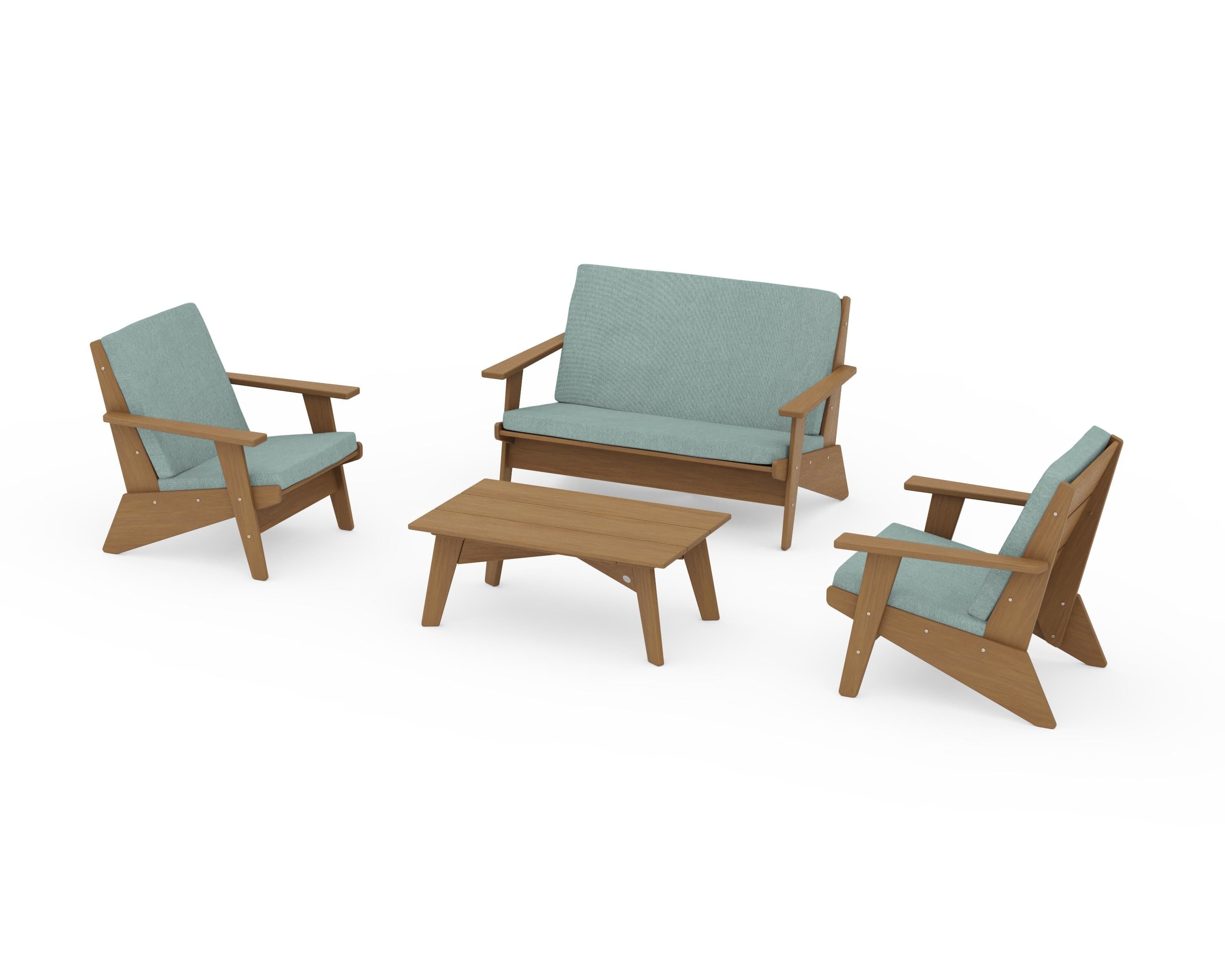 POLYWOOD Riviera Modern Lounge 4-Piece Set in Natural / Glacier Spa