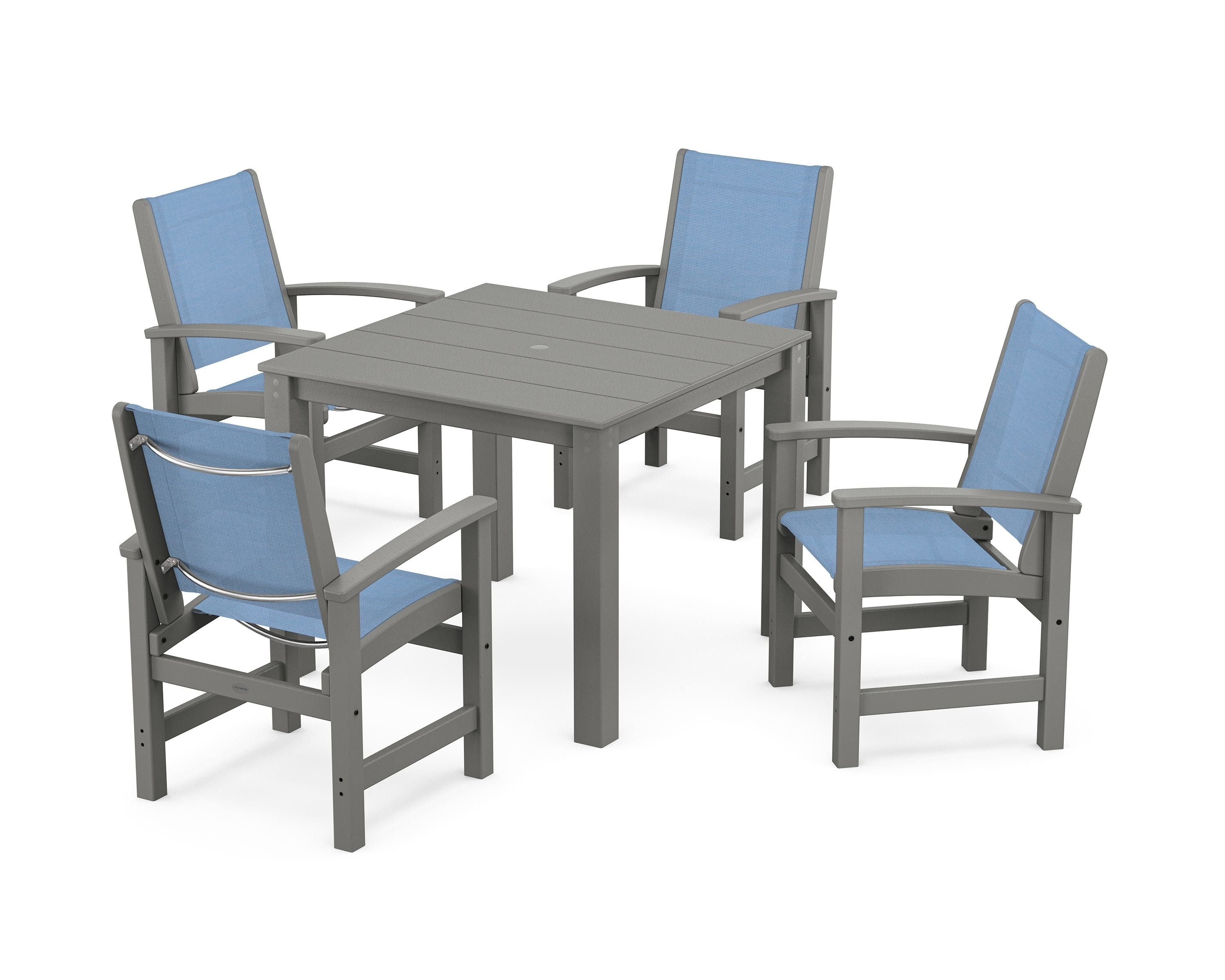 POLYWOOD Coastal 5-Piece Parsons Dining Set in Slate Grey / Poolside Sling