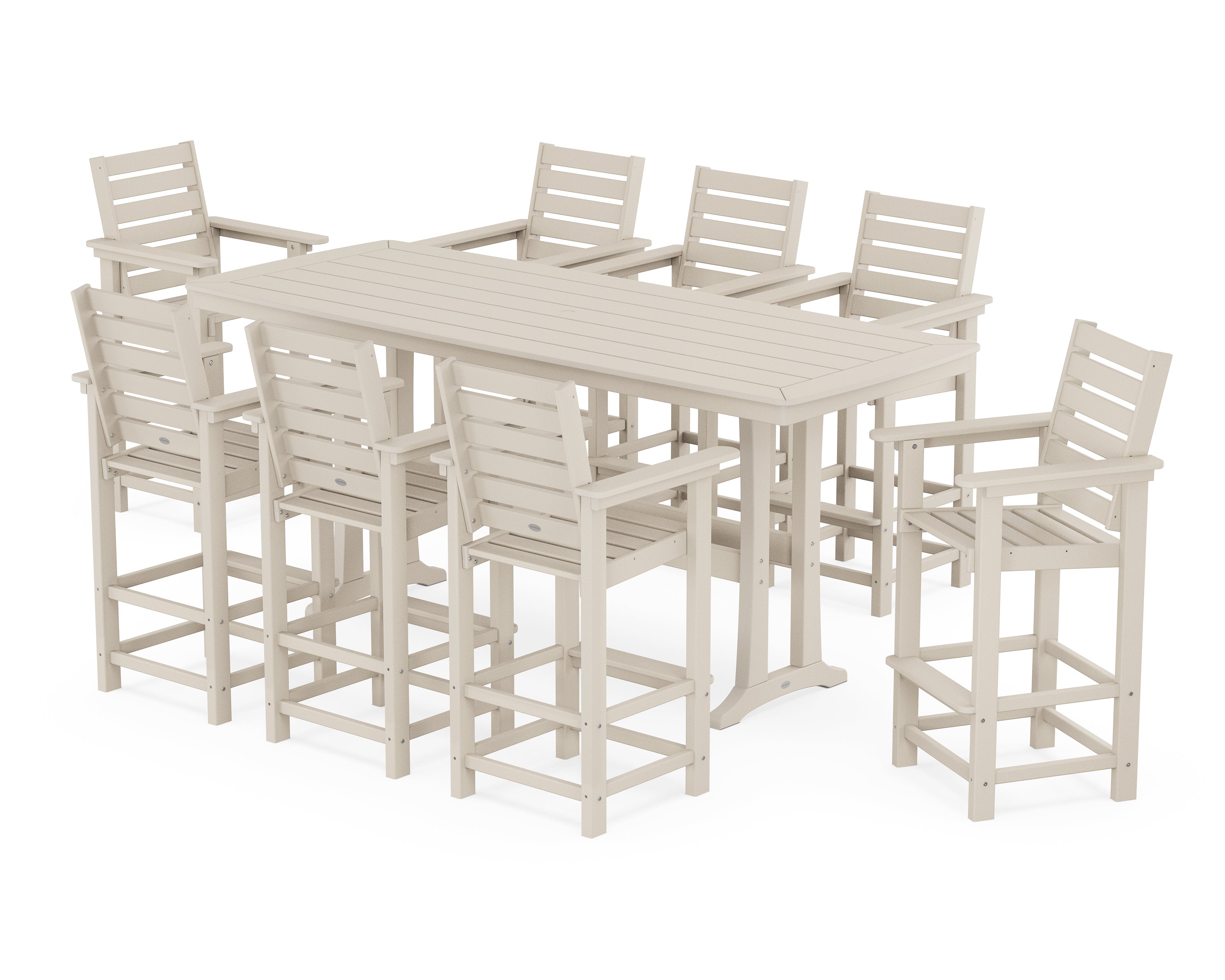 POLYWOOD Captain 9-Piece Bar Set with Trestle Legs in Sand