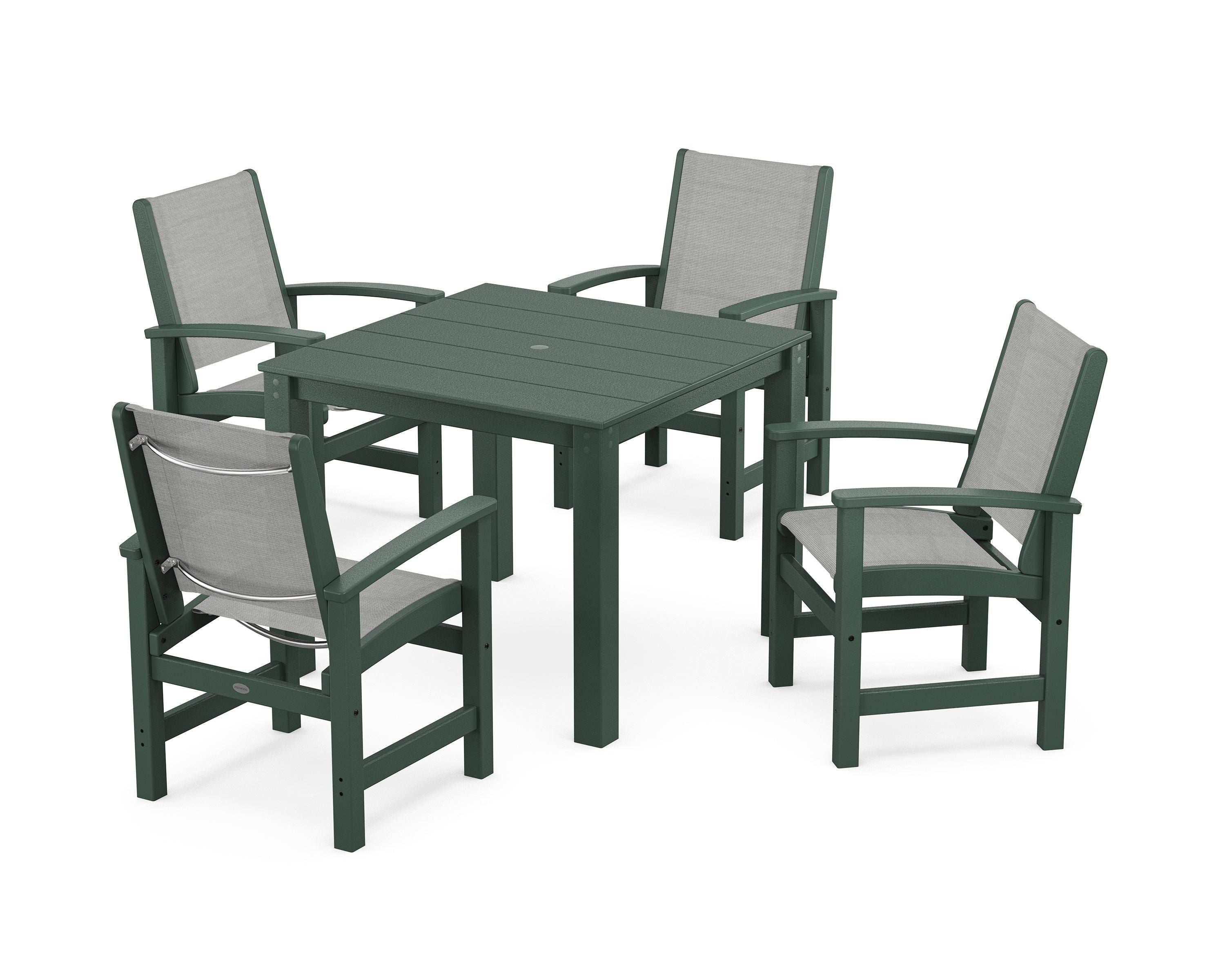 POLYWOOD Coastal 5-Piece Parsons Dining Set in Green / Metallic Sling