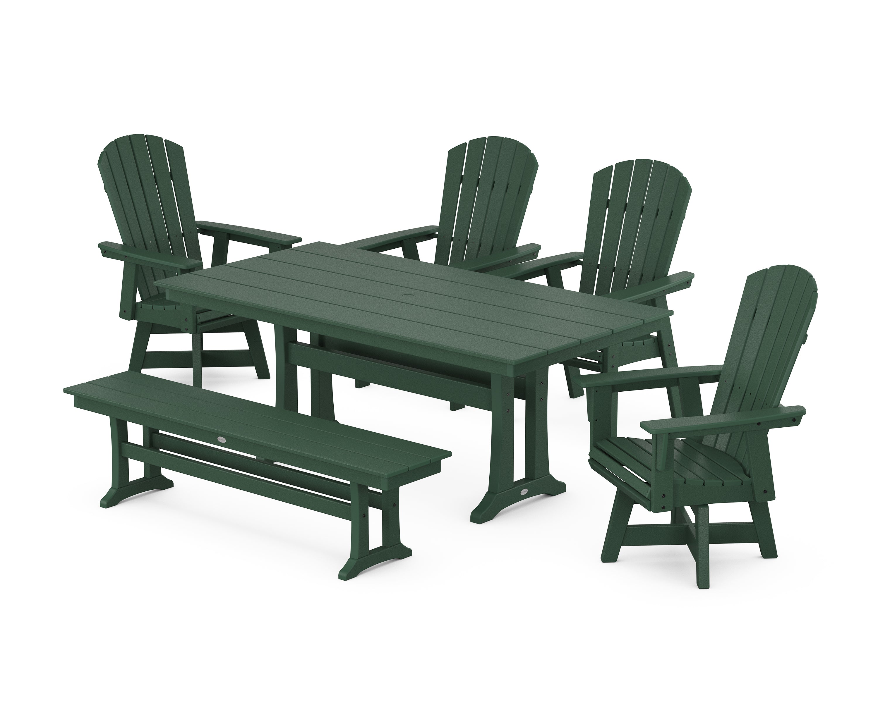 POLYWOOD Nautical Adirondack Swivel 6-Piece Farmhouse Dining Set With Trestle Legs in Green