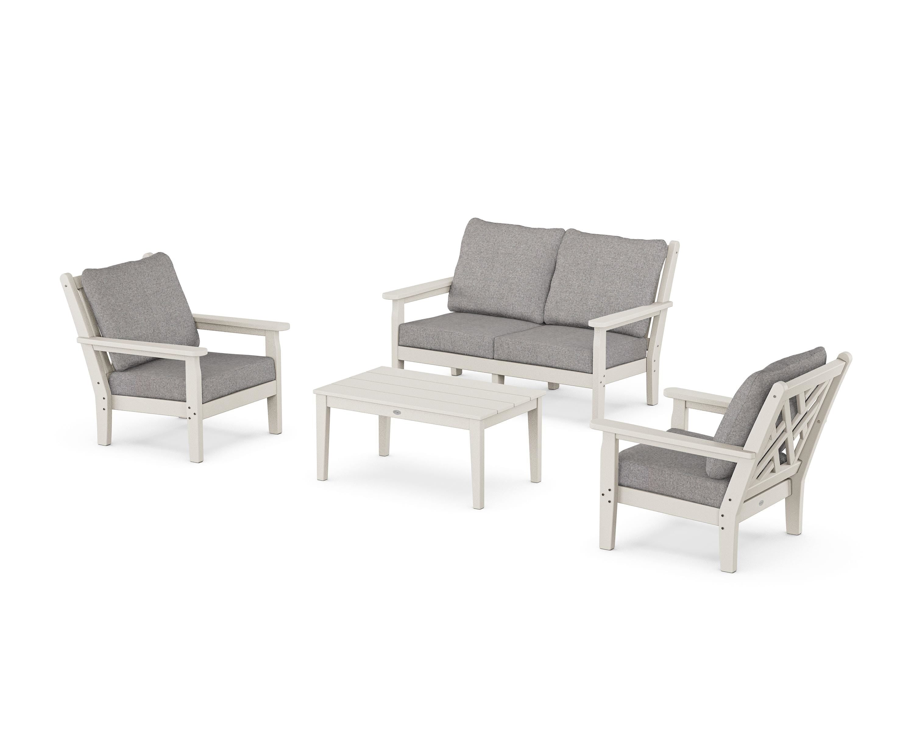 POLYWOOD Chippendale 4-Piece Deep Seating Set with Loveseat in Sand / Grey Mist