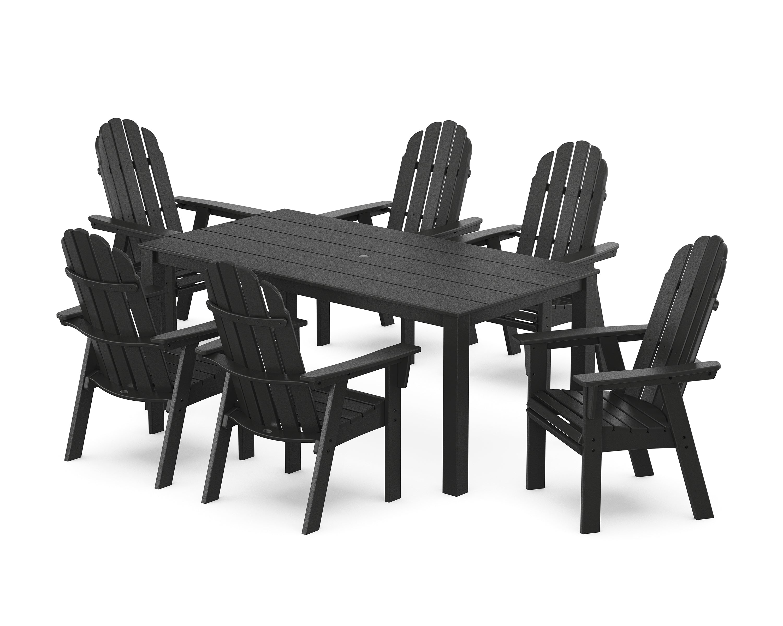 POLYWOOD Vineyard Curveback Adirondack 7-Piece Parsons Dining Set in Black