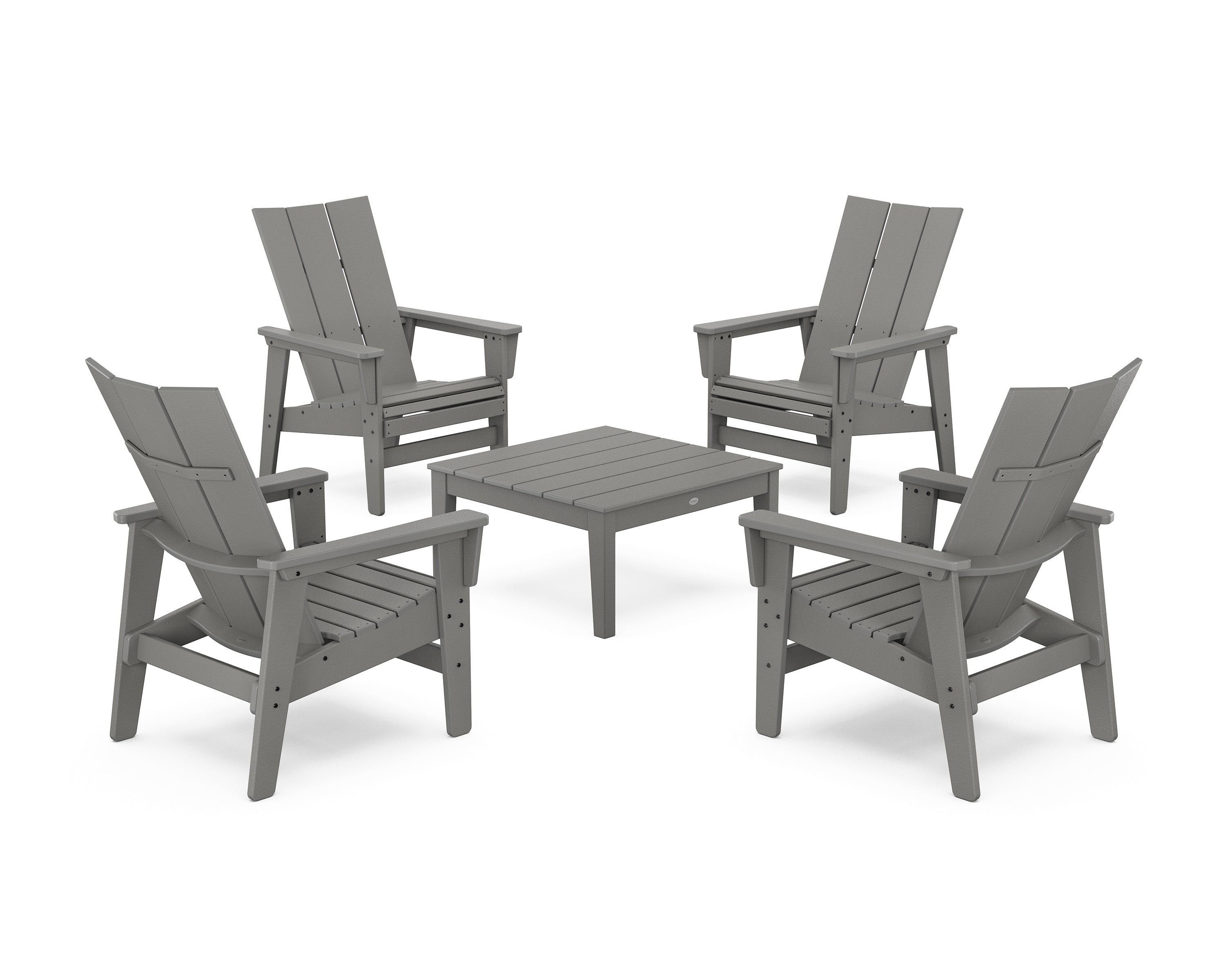POLYWOOD 5-Piece Modern Grand Upright Adirondack Chair Conversation Group in Slate Grey