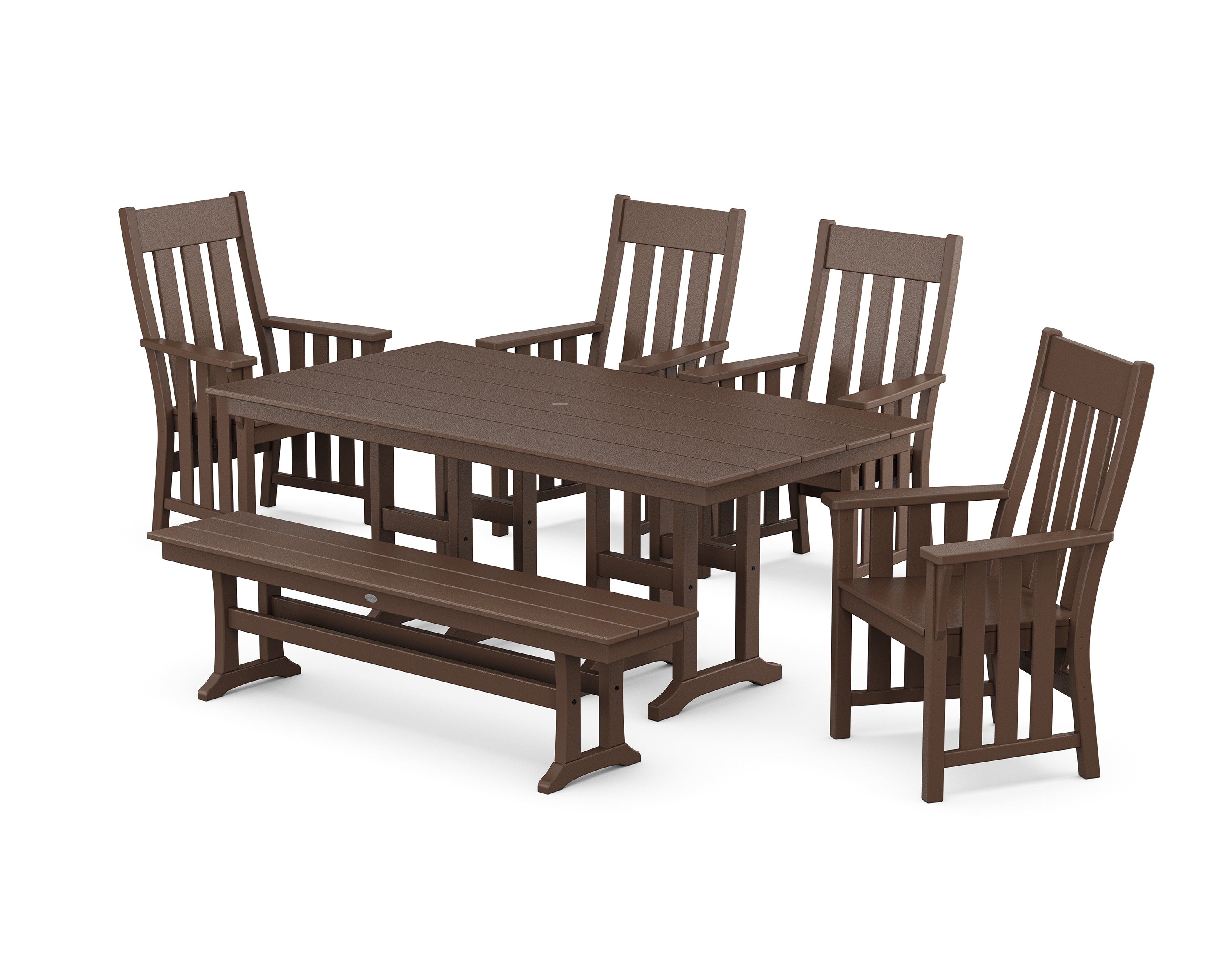 Martha Stewart by POLYWOOD Acadia 6-Piece Farmhouse Dining Set with Bench in Mahogany