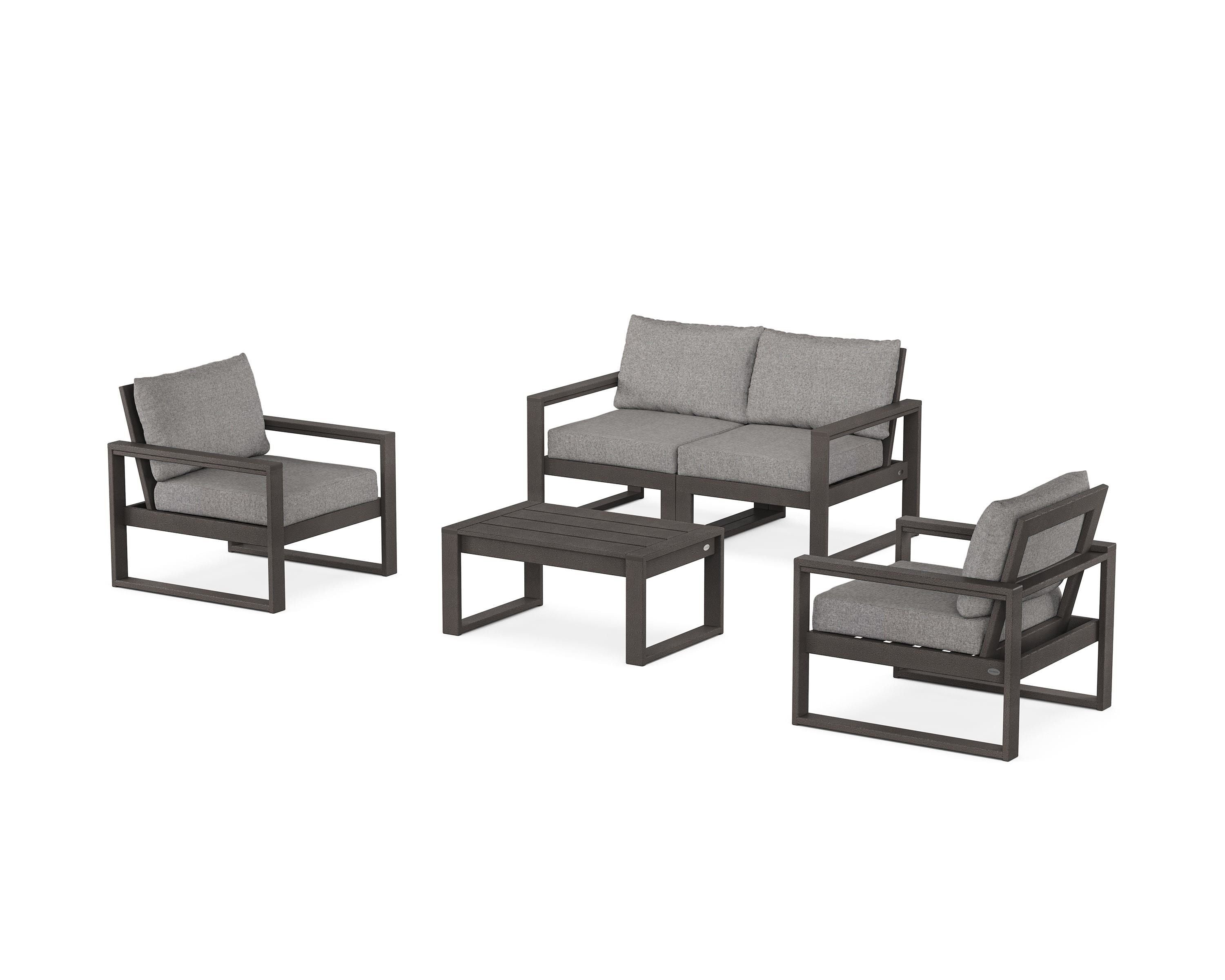 POLYWOOD EDGE Sectional 4-Piece Deep Seating Set with Loveseat in Vintage Coffee / Grey Mist