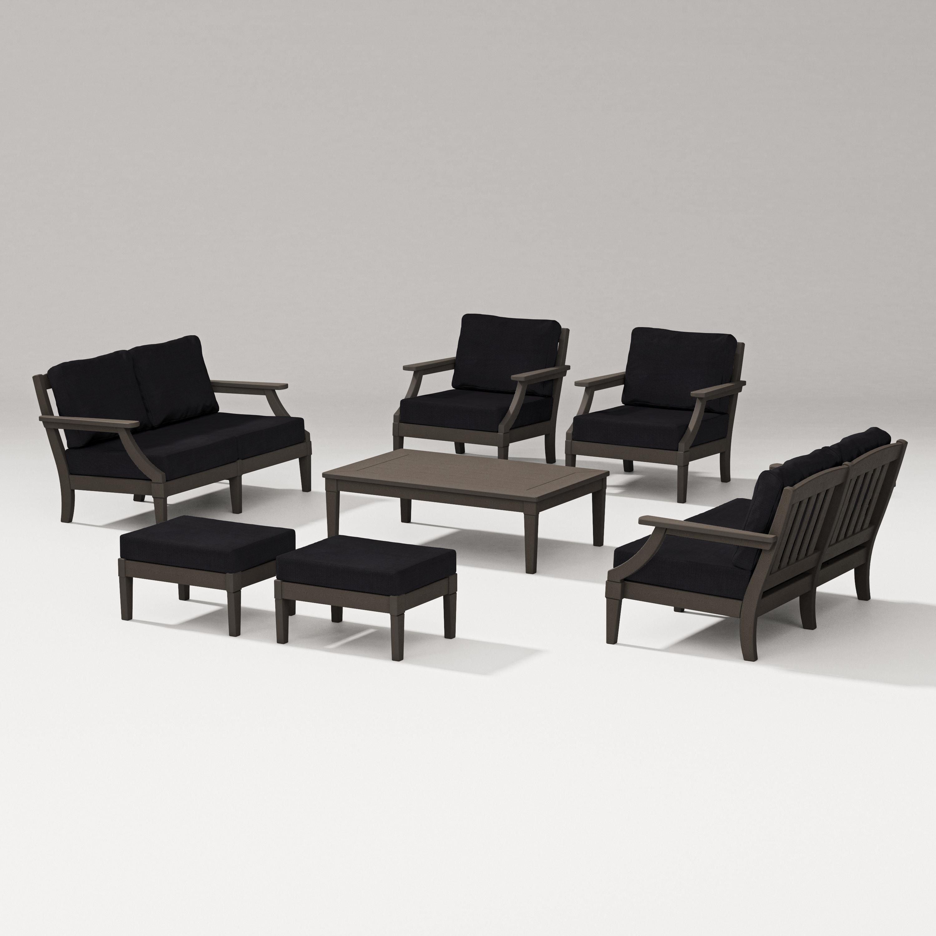 PW Designer Series Estate 7-Piece Lounge Loveseat Set in Vintage Coffee / Midnight Linen