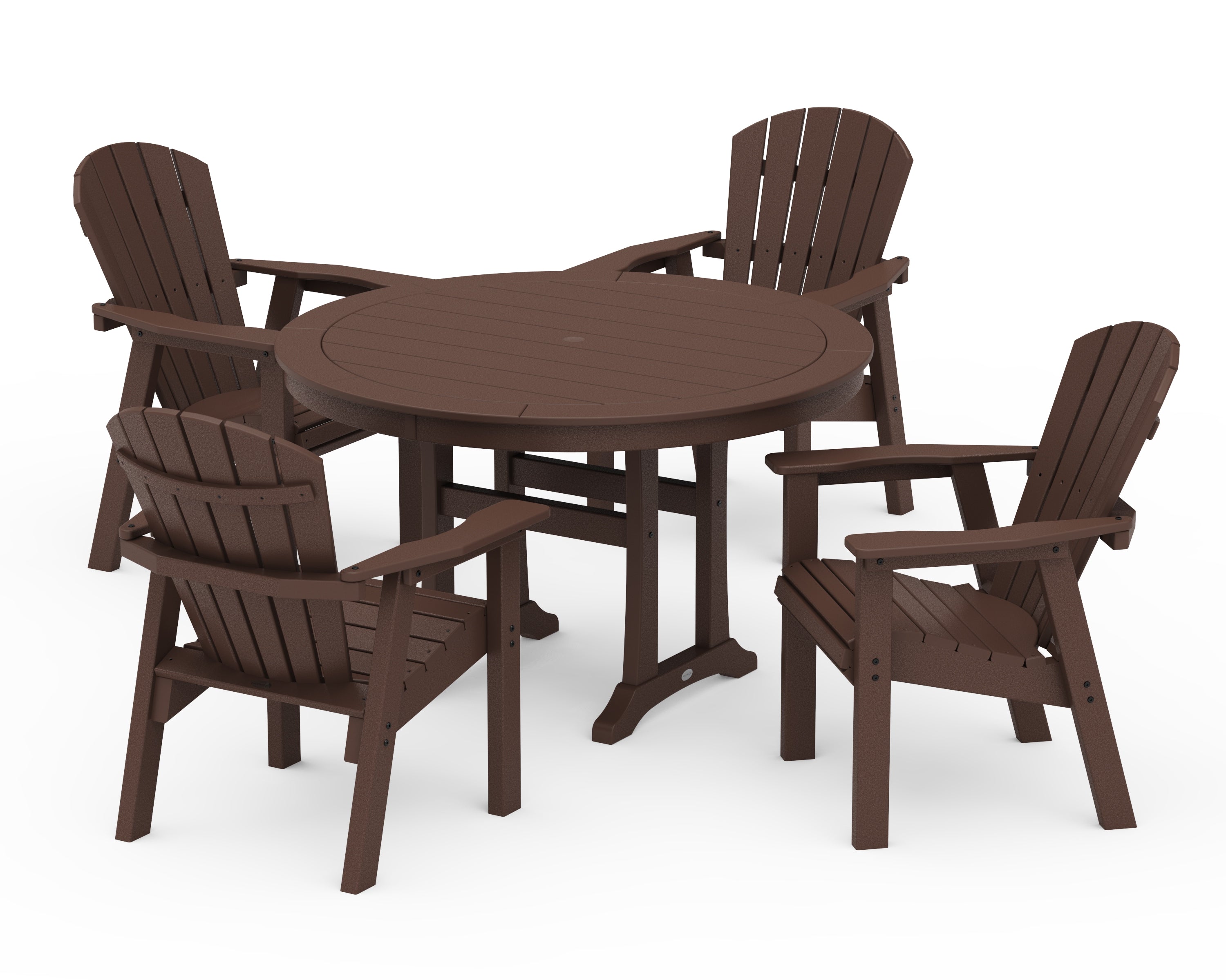 POLYWOOD Seashell 5-Piece Round Dining Set with Trestle Legs in Mahogany