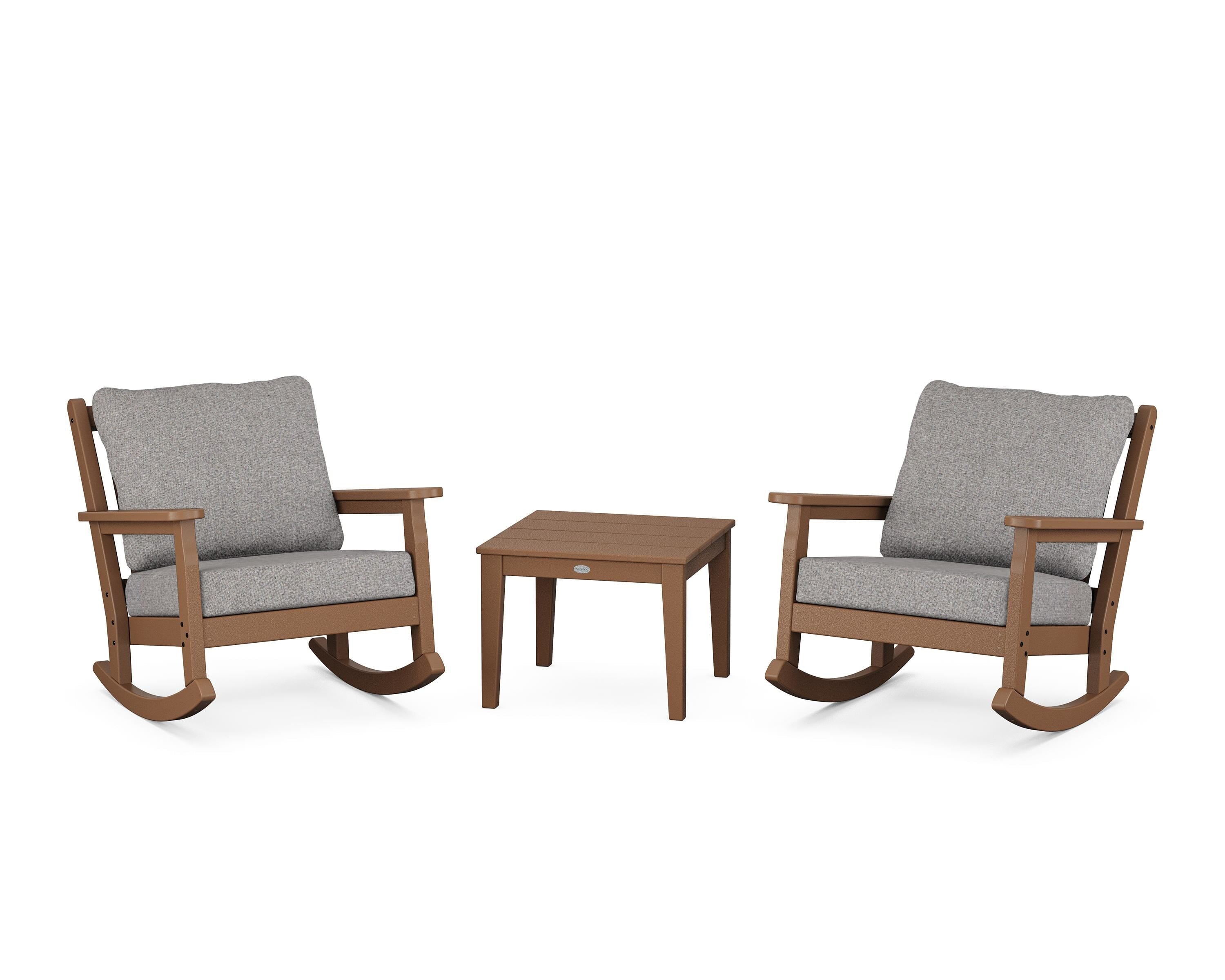 POLYWOOD Chippendale 3-Piece Deep Seating Rocker Set in Teak / Grey Mist