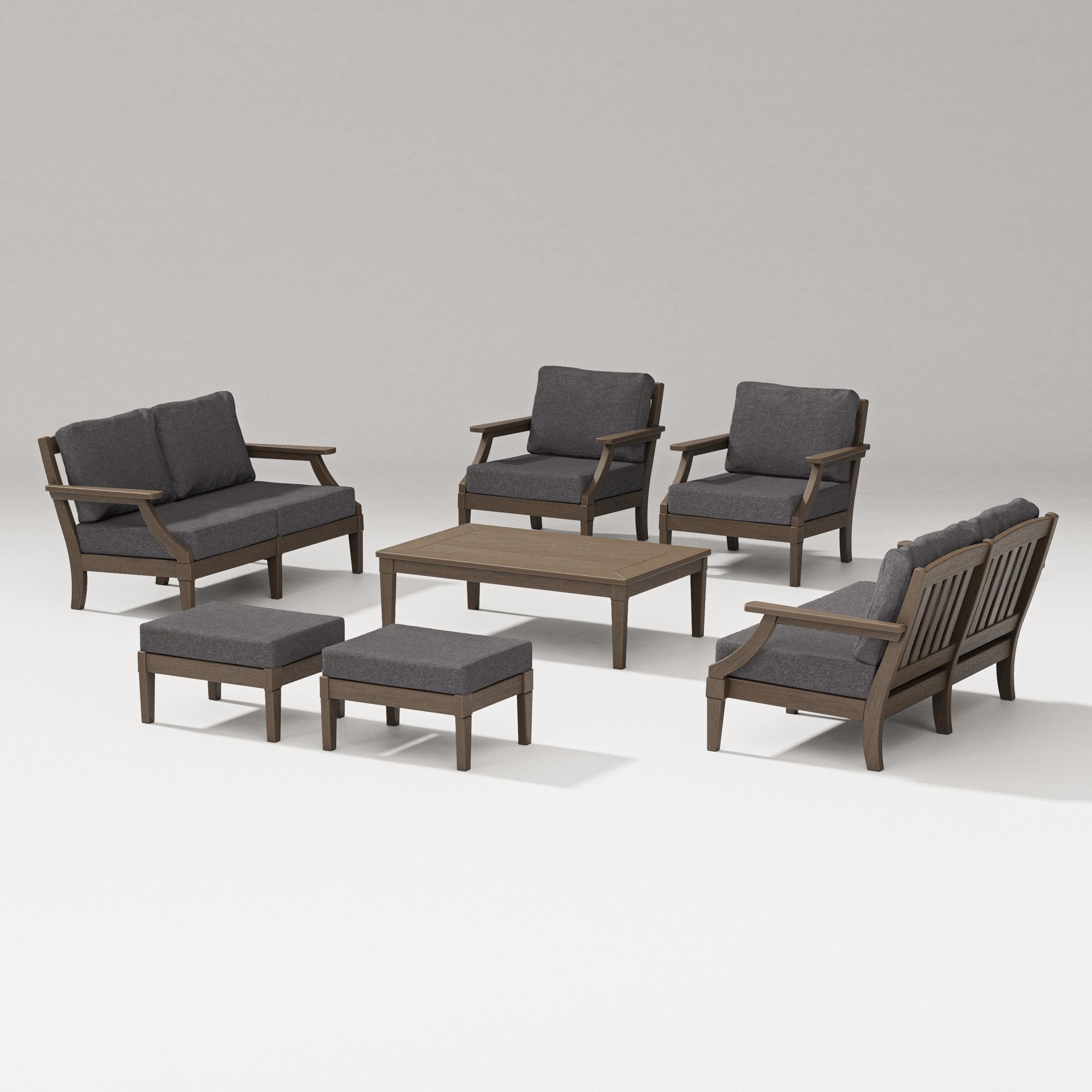 PW Designer Series Estate 7-Piece Lounge Loveseat Set in Kona / Ash Charcoal