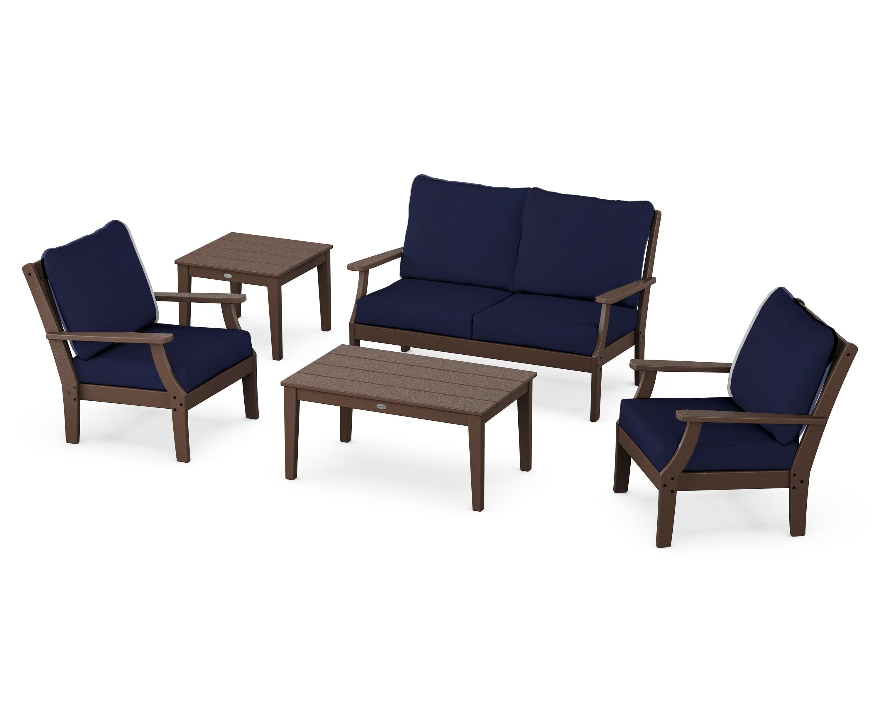 POLYWOOD Braxton 5-Piece Deep Seating Set in Mahogany / Navy