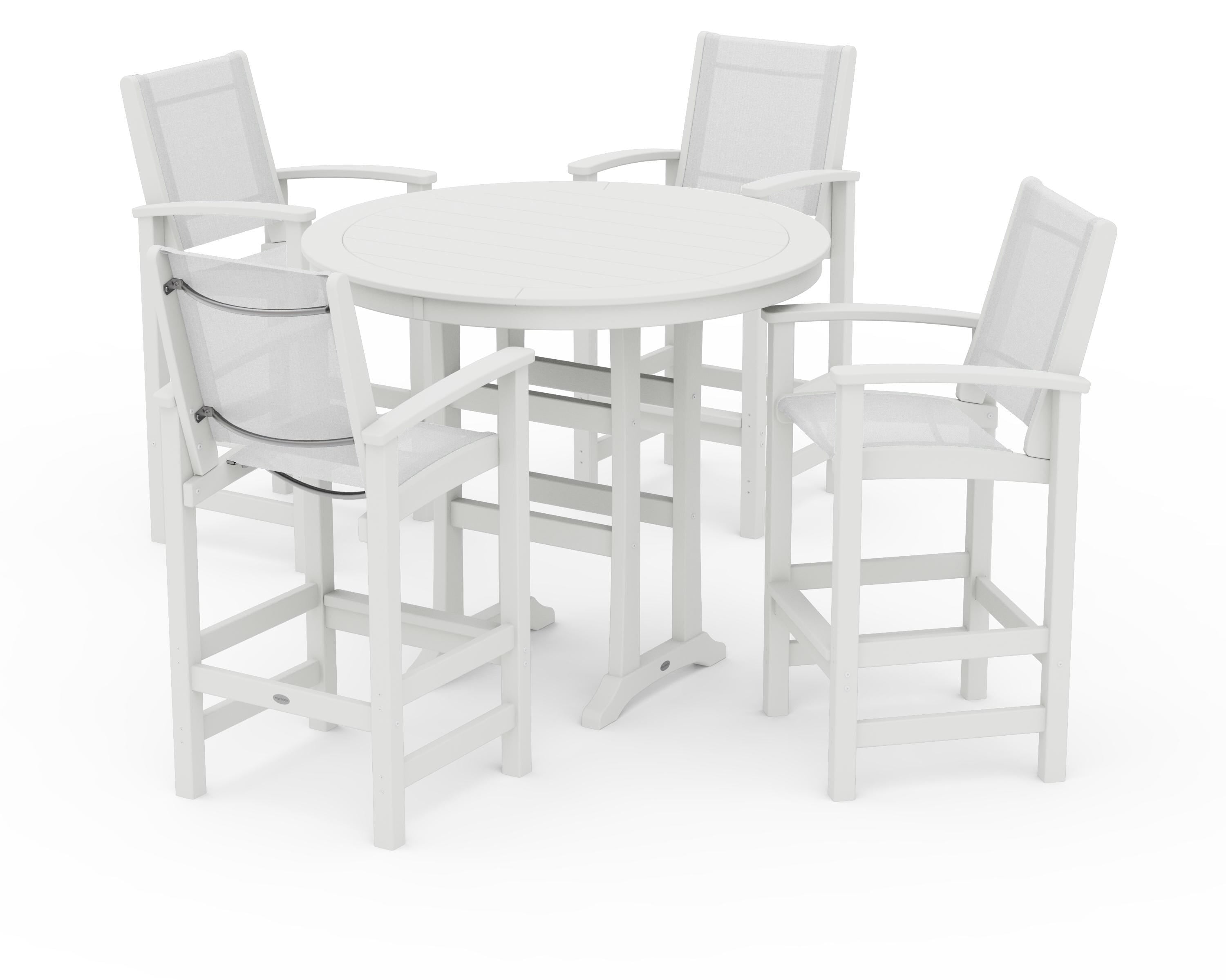 POLYWOOD Coastal 5-Piece Nautical Trestle Bar Set in Vintage White / White Sling
