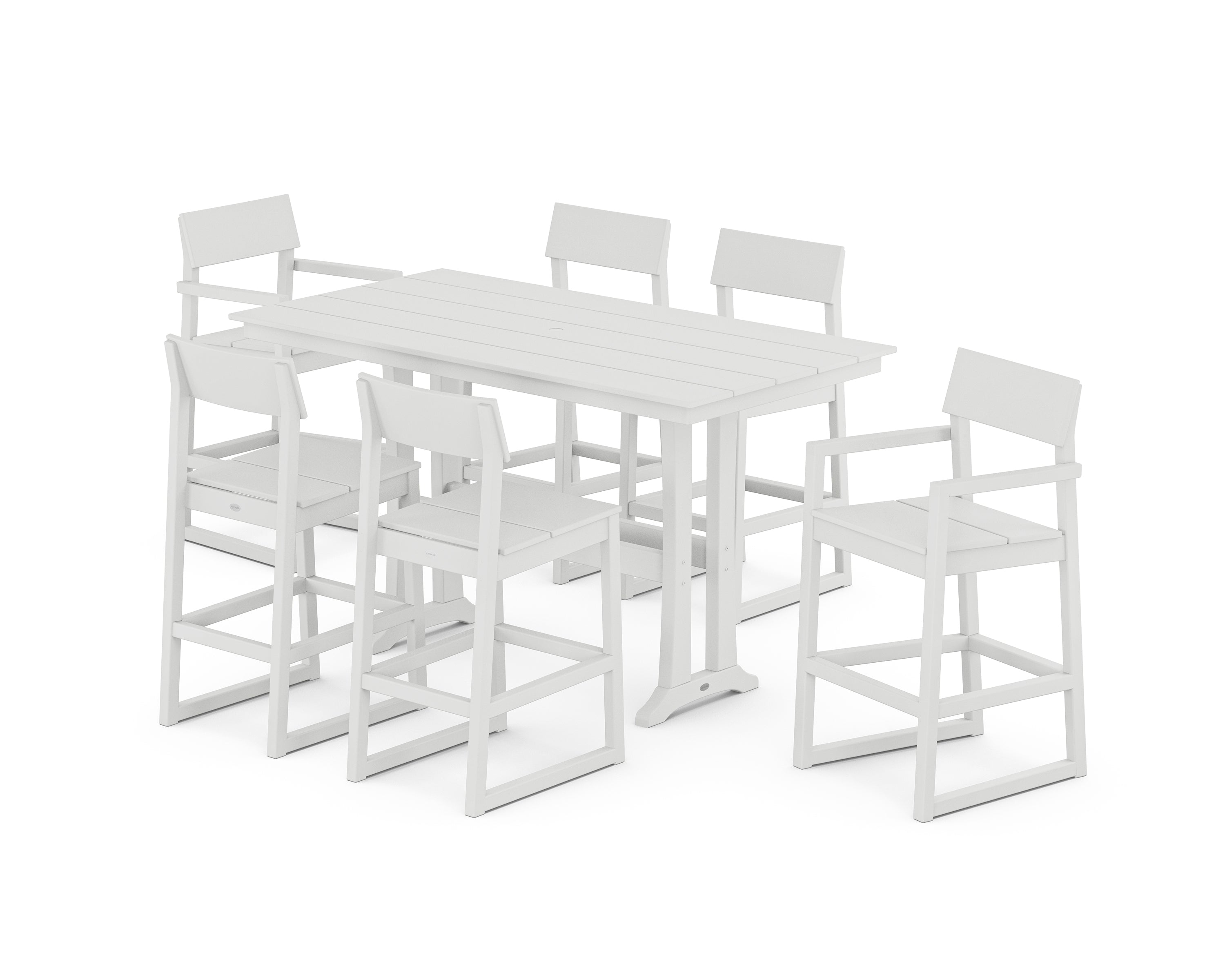 POLYWOOD EDGE 7-Piece Farmhouse Bar Set with Trestle Legs in White
