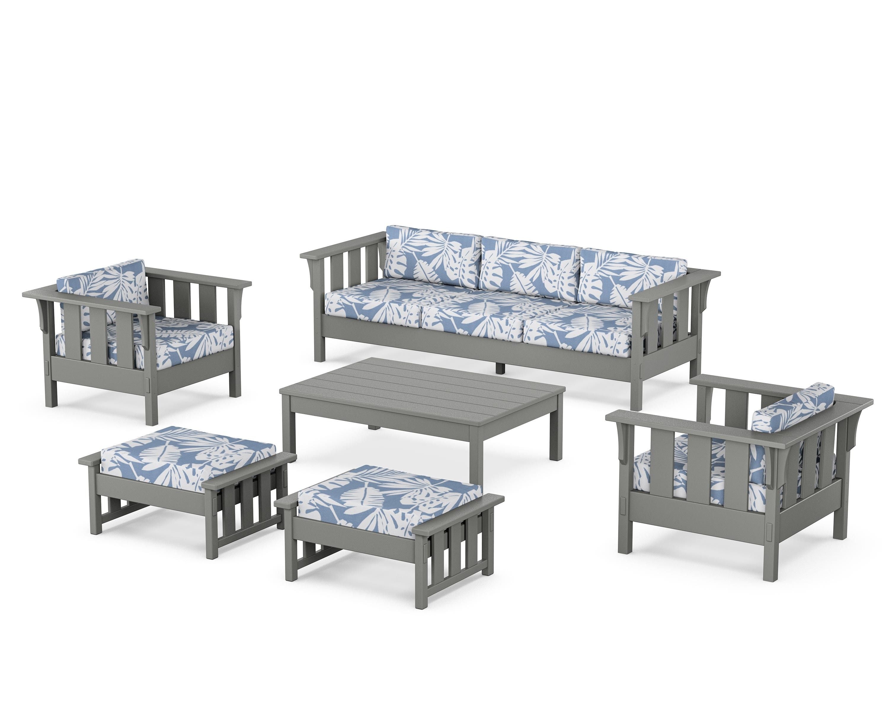 Martha Stewart by POLYWOOD Acadia 6-Piece Lounge Sofa Set in Slate Grey / Leaf Sky Blue