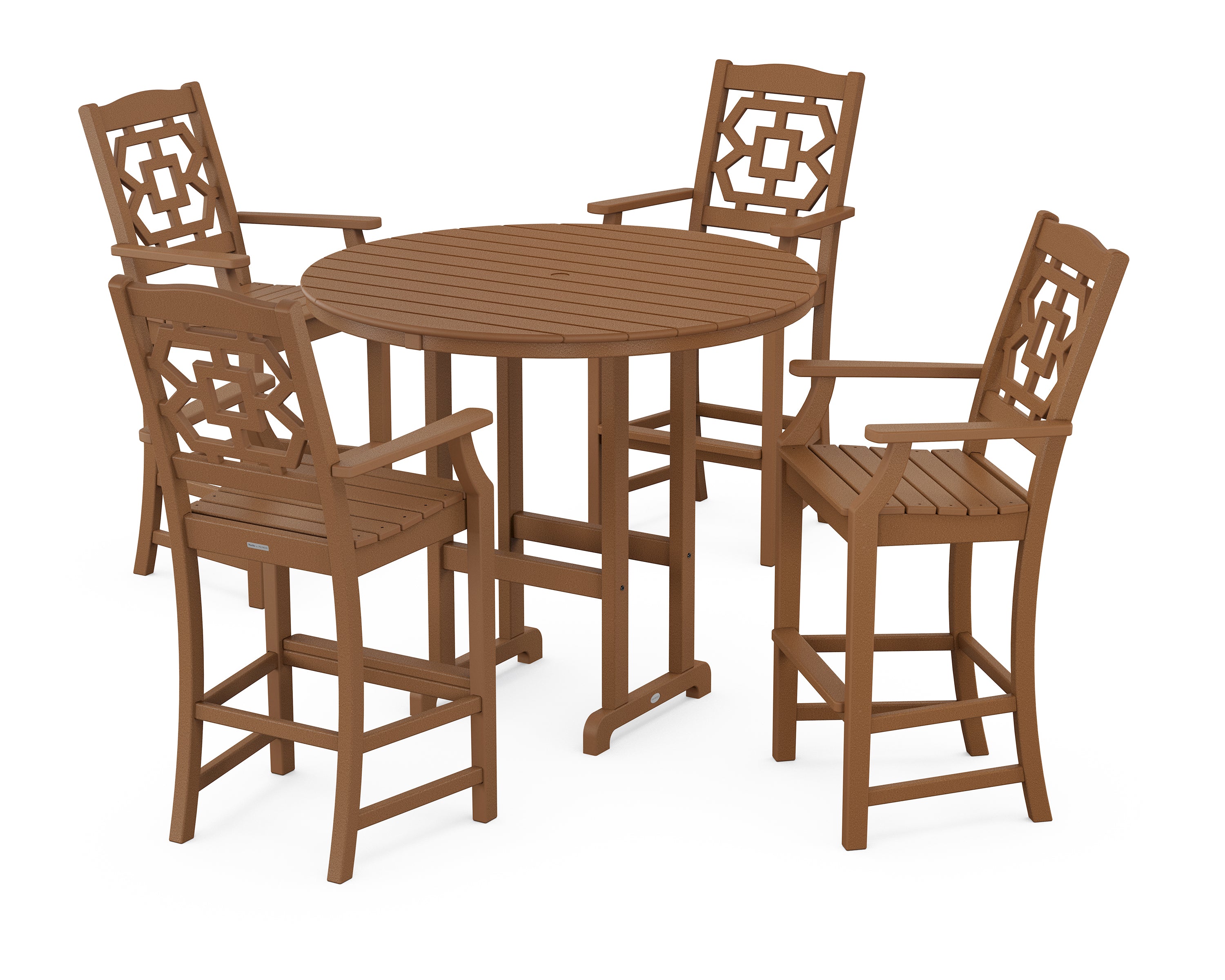 Martha Stewart by POLYWOOD® Chinoiserie 5-Piece Round Farmhouse Bar Set in Teak