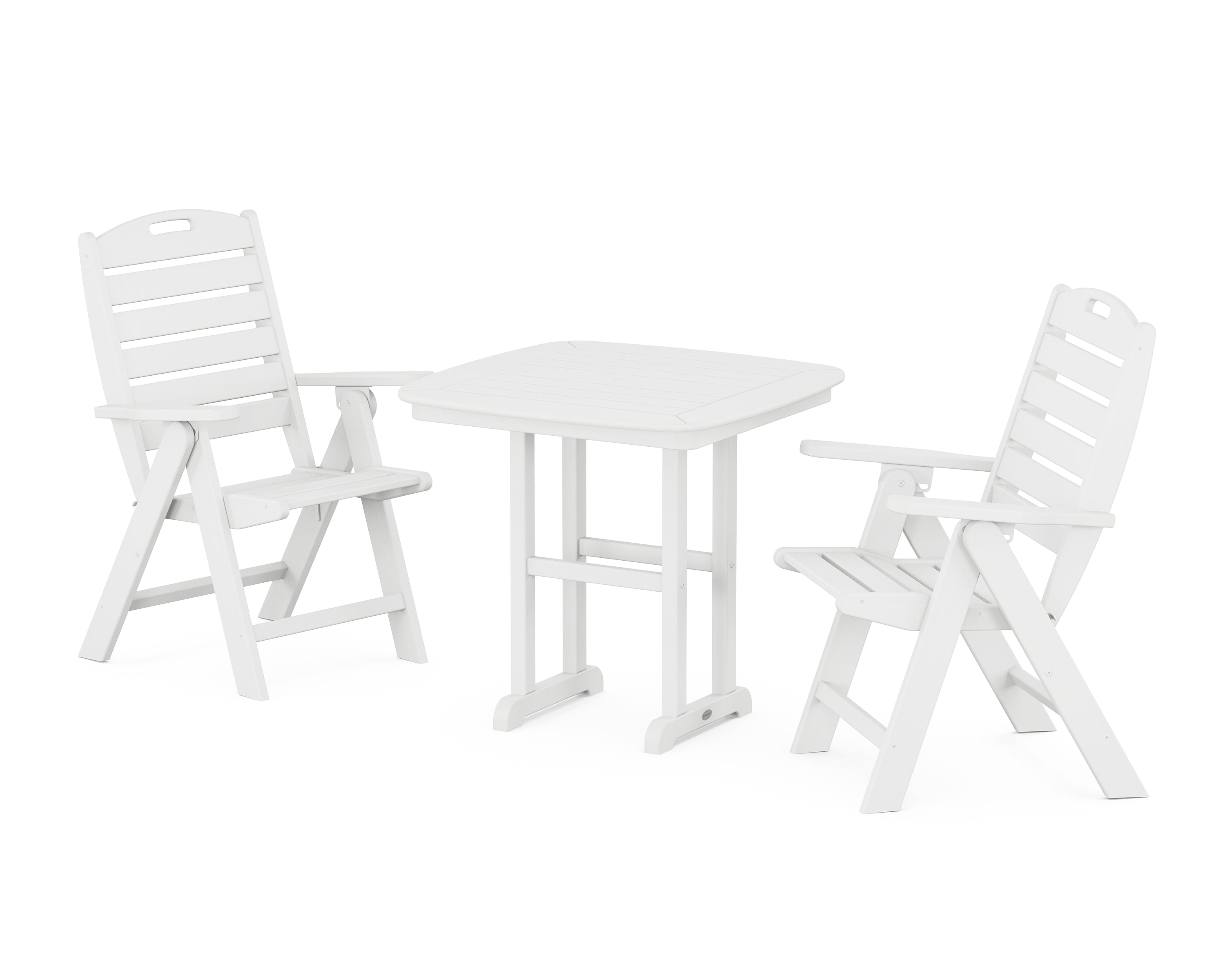POLYWOOD® Nautical Folding Highback Chair 3-Piece Dining Set in White