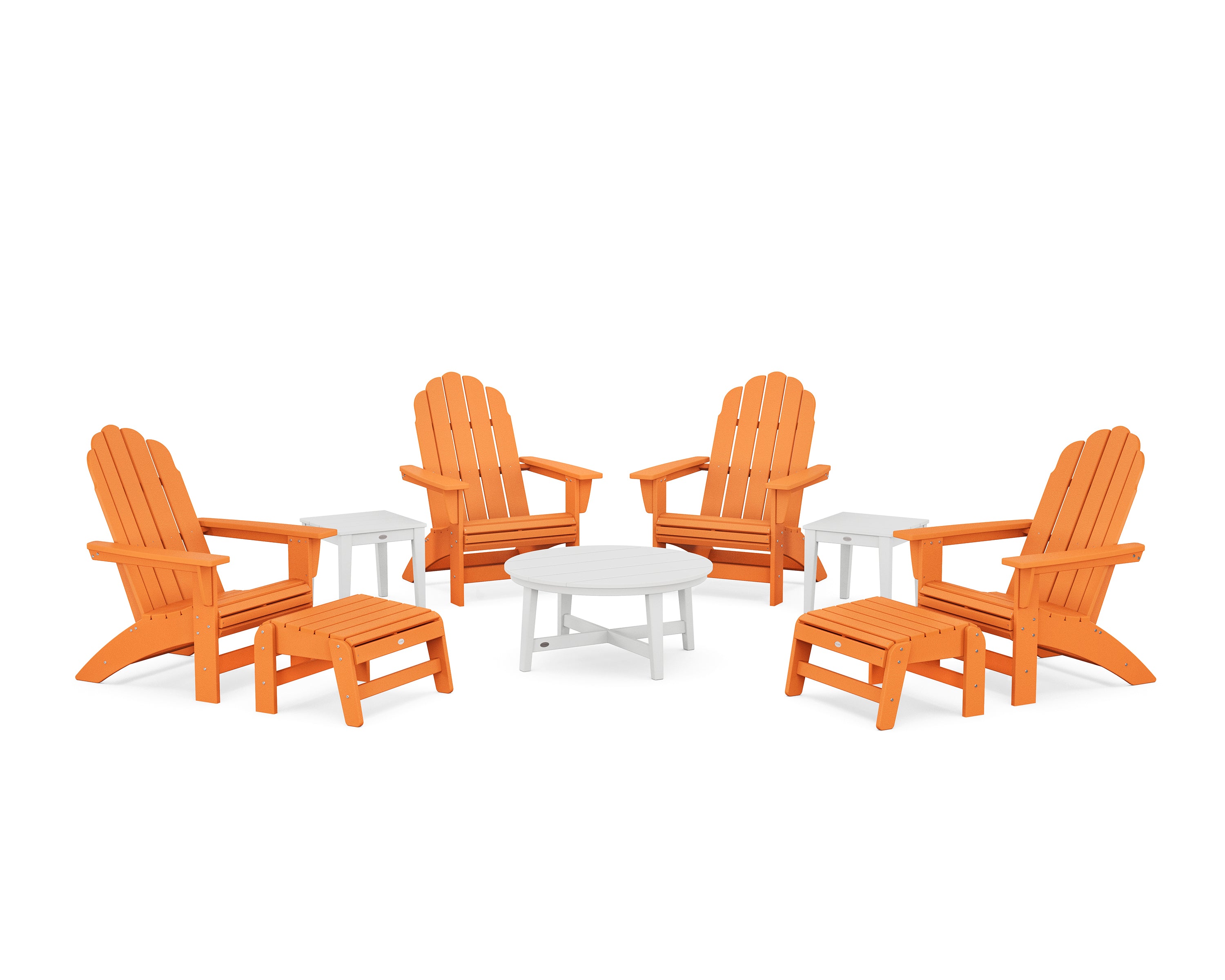 POLYWOOD Vineyard Grand Adirondack 9-Piece Conversation Set in Tangerine / White