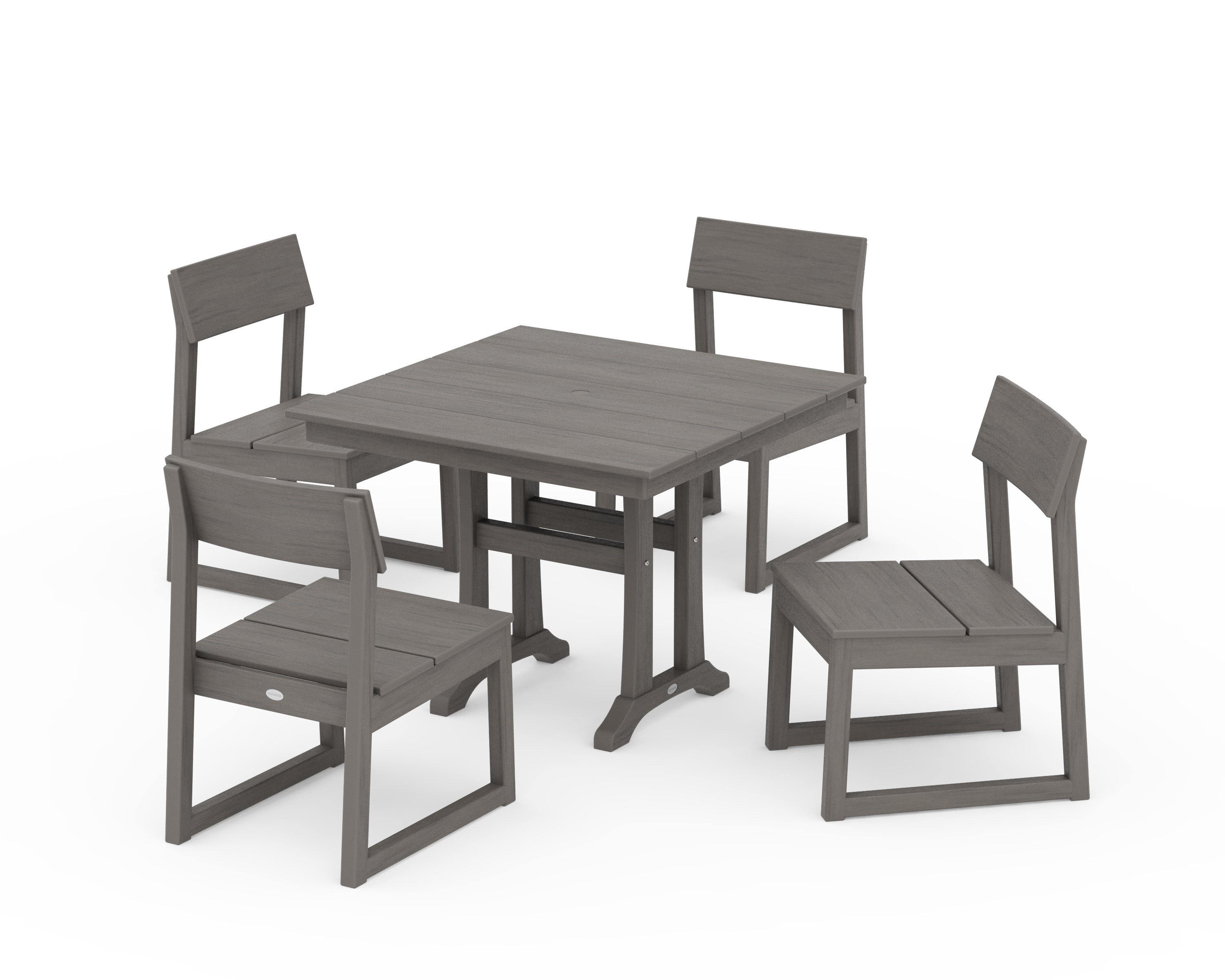 POLYWOOD EDGE 5-Piece Farmhouse Trestle Side Chair Dining Set in Driftwood