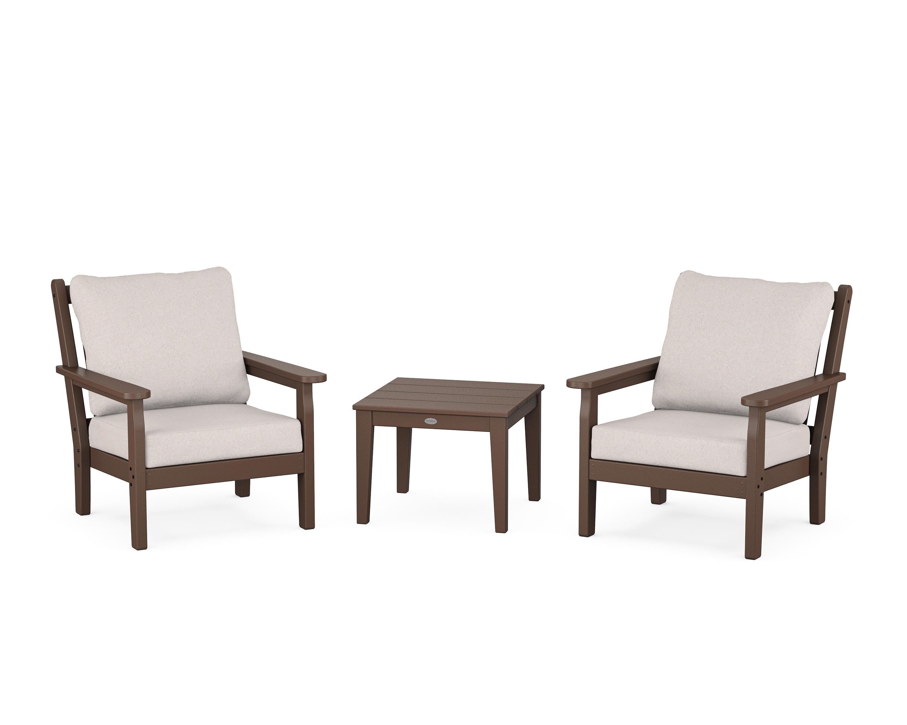 POLYWOOD Chippendale 3-Piece Deep Seating Set in Mahogany / Dune Burlap