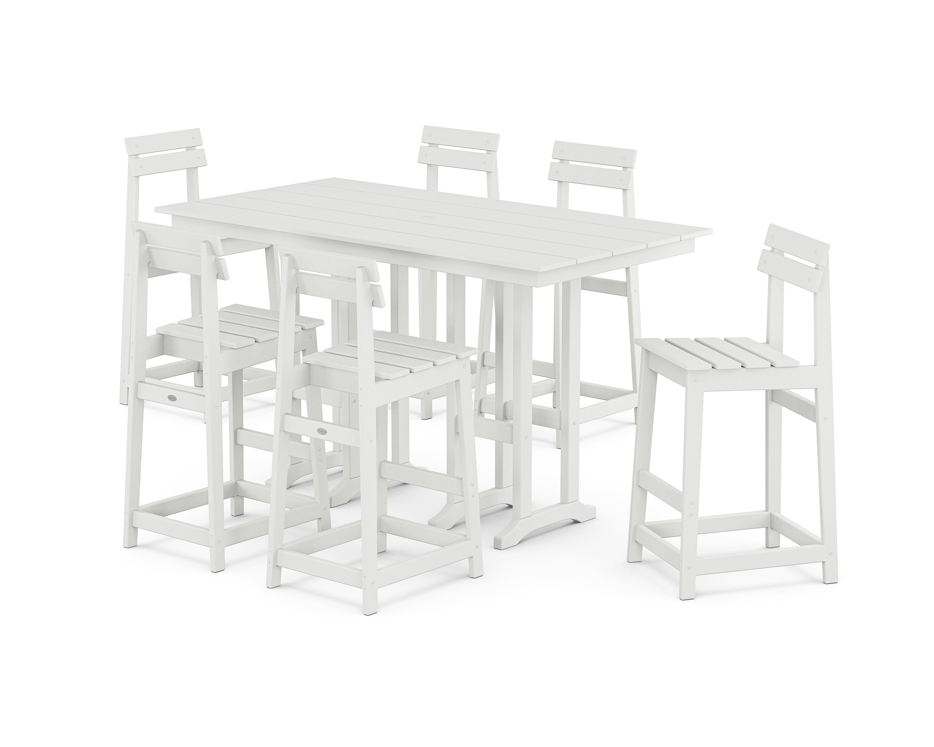 POLYWOOD Modern Studio Plaza Bar Chair 7-Piece Set in White