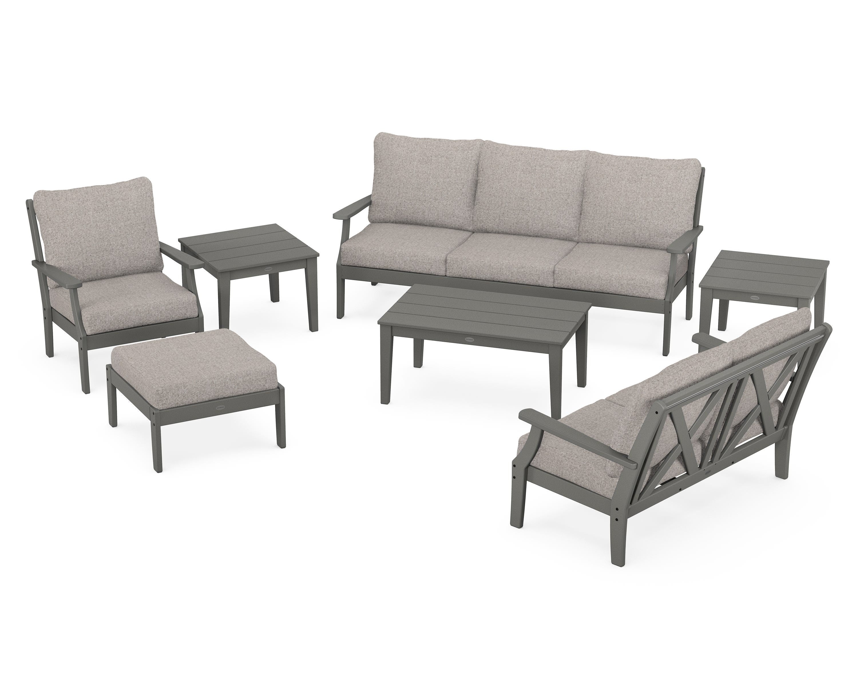POLYWOOD Braxton 7-Piece Deep Seating Set in Slate Grey / Weathered Tweed