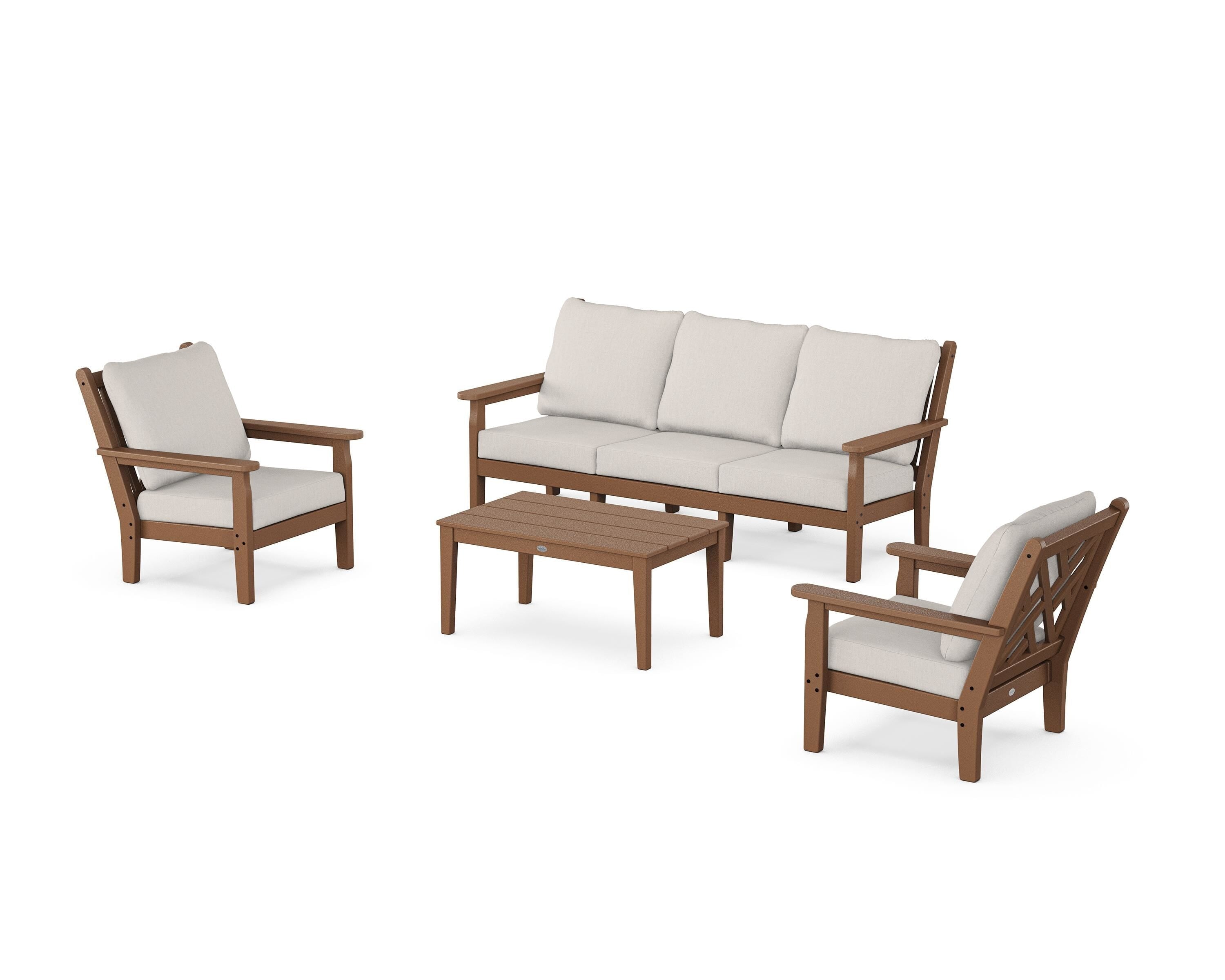 POLYWOOD Chippendale 4-Piece Deep Seating Set with Sofa in Teak / Cast Ash