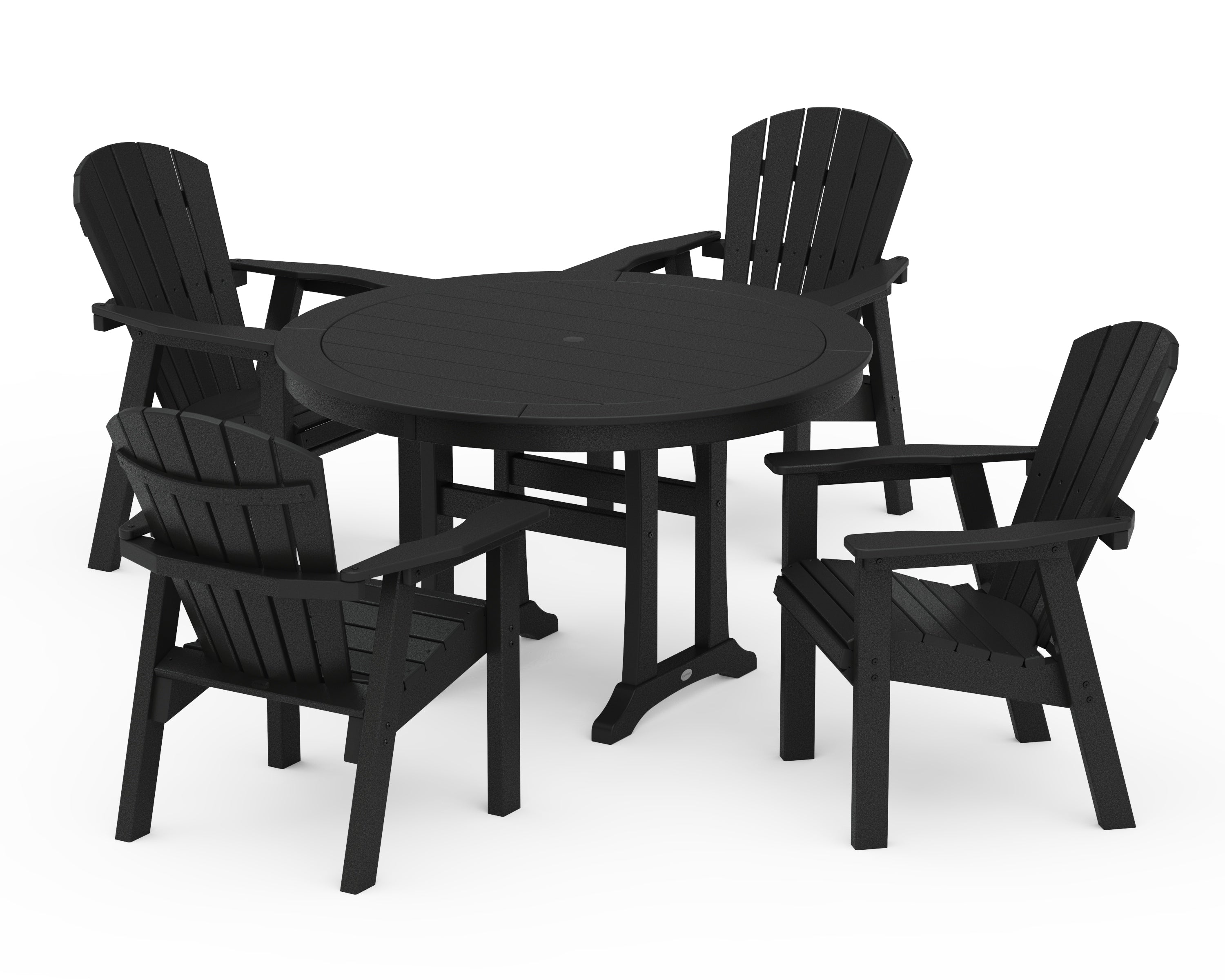 POLYWOOD Seashell 5-Piece Round Dining Set with Trestle Legs in Black