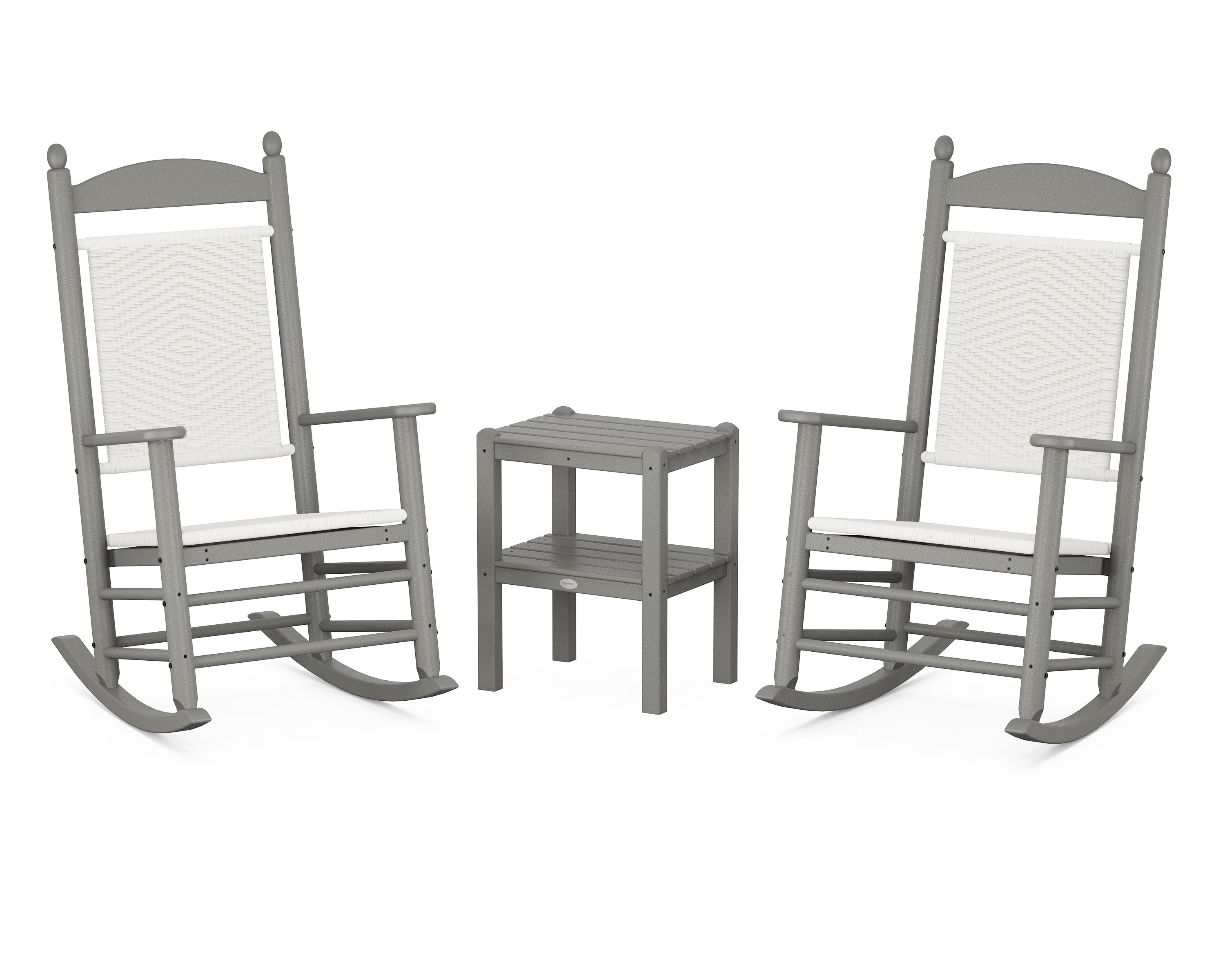 POLYWOOD Jefferson 3-Piece Woven Rocker Set in Slate Grey / White Loom