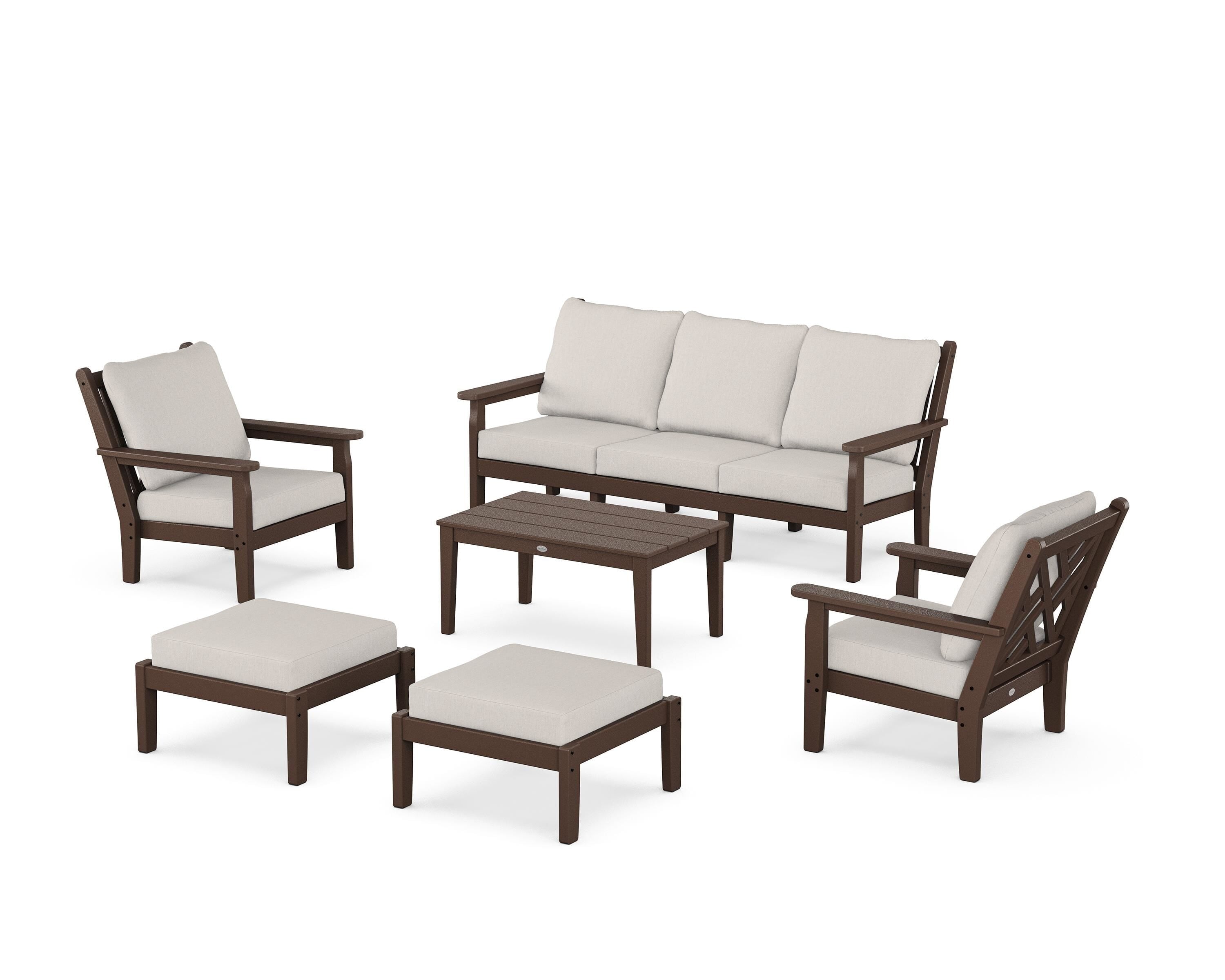 POLYWOOD Chippendale 6-Piece Lounge Sofa Set in Mahogany / Cast Ash