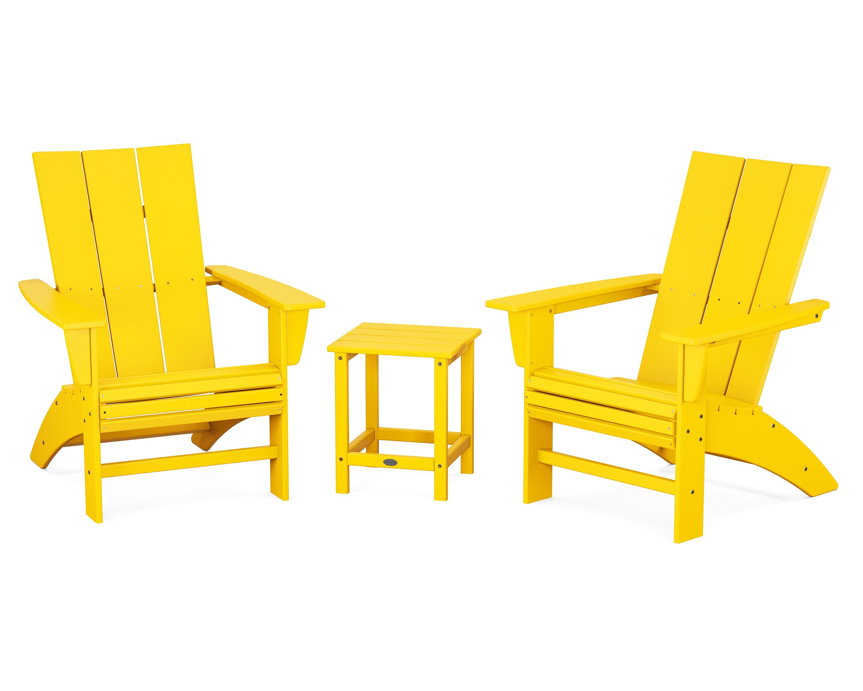 POLYWOOD® Modern 3-Piece Curveback Adirondack Set with Long Island 18" Side Table in Lemon
