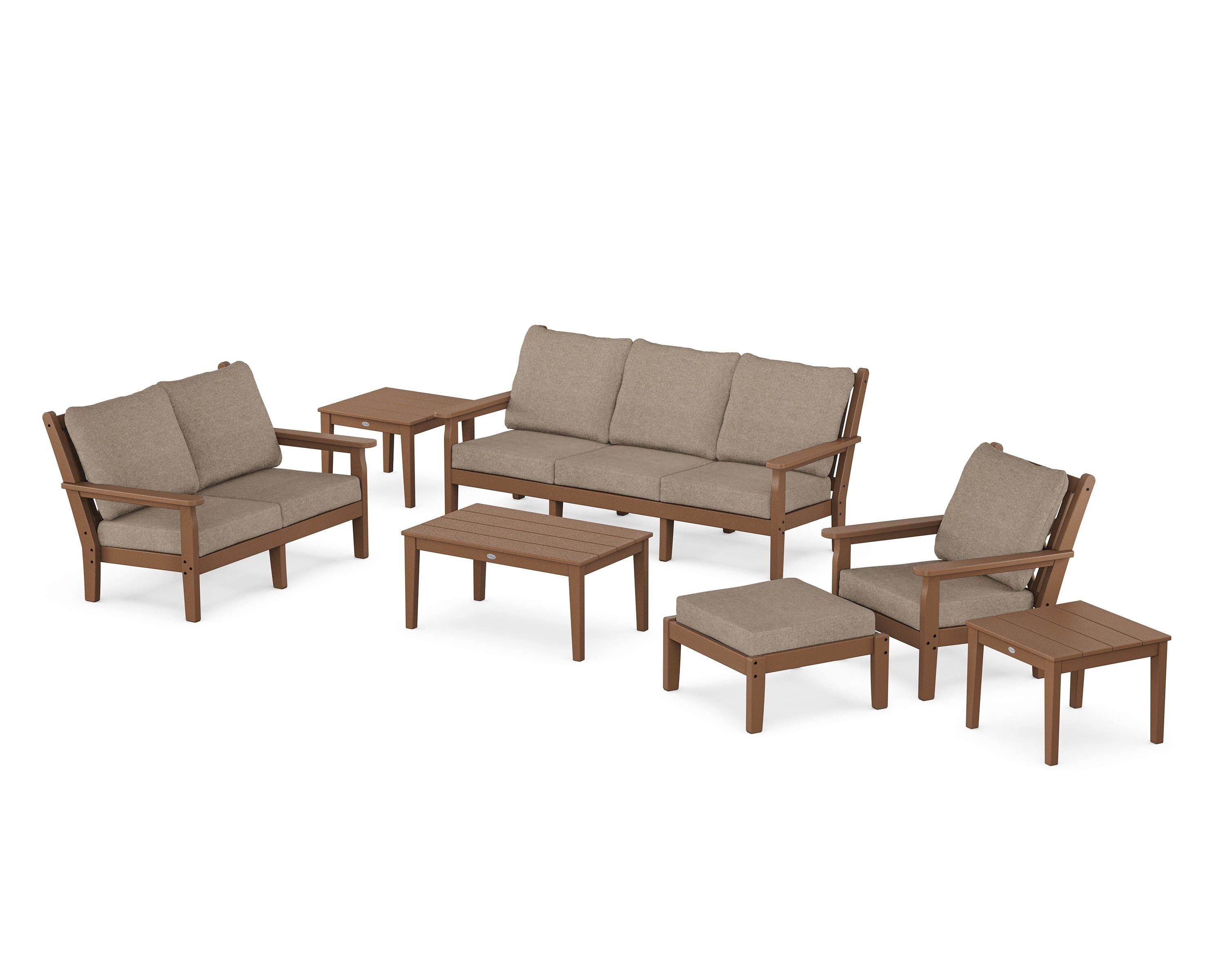 POLYWOOD Chippendale 7-Piece Deep Seating Set in Teak / Spiced Burlap