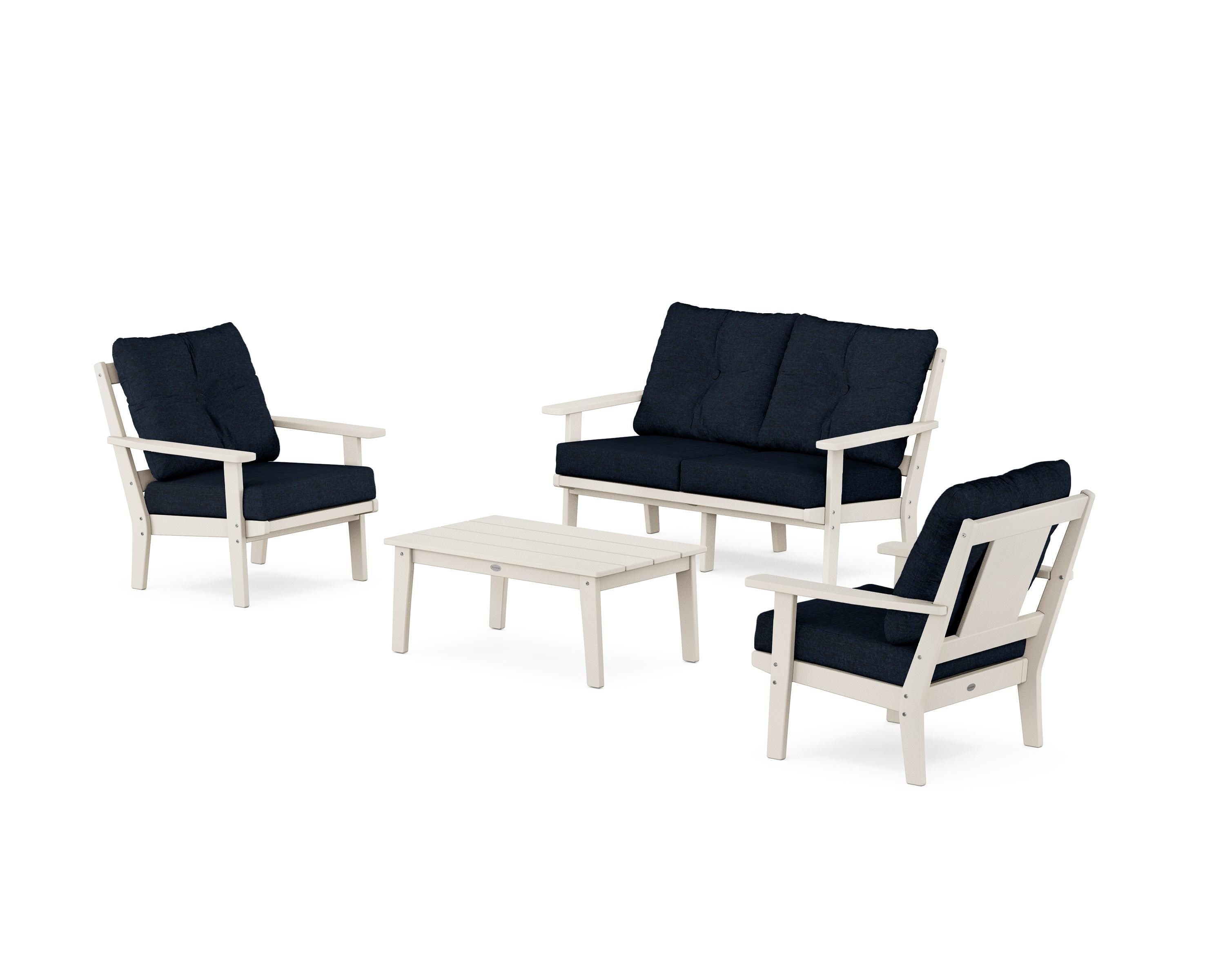 POLYWOOD Prairie 4-Piece Deep Seating Set with Loveseat in Sand / Marine Indigo