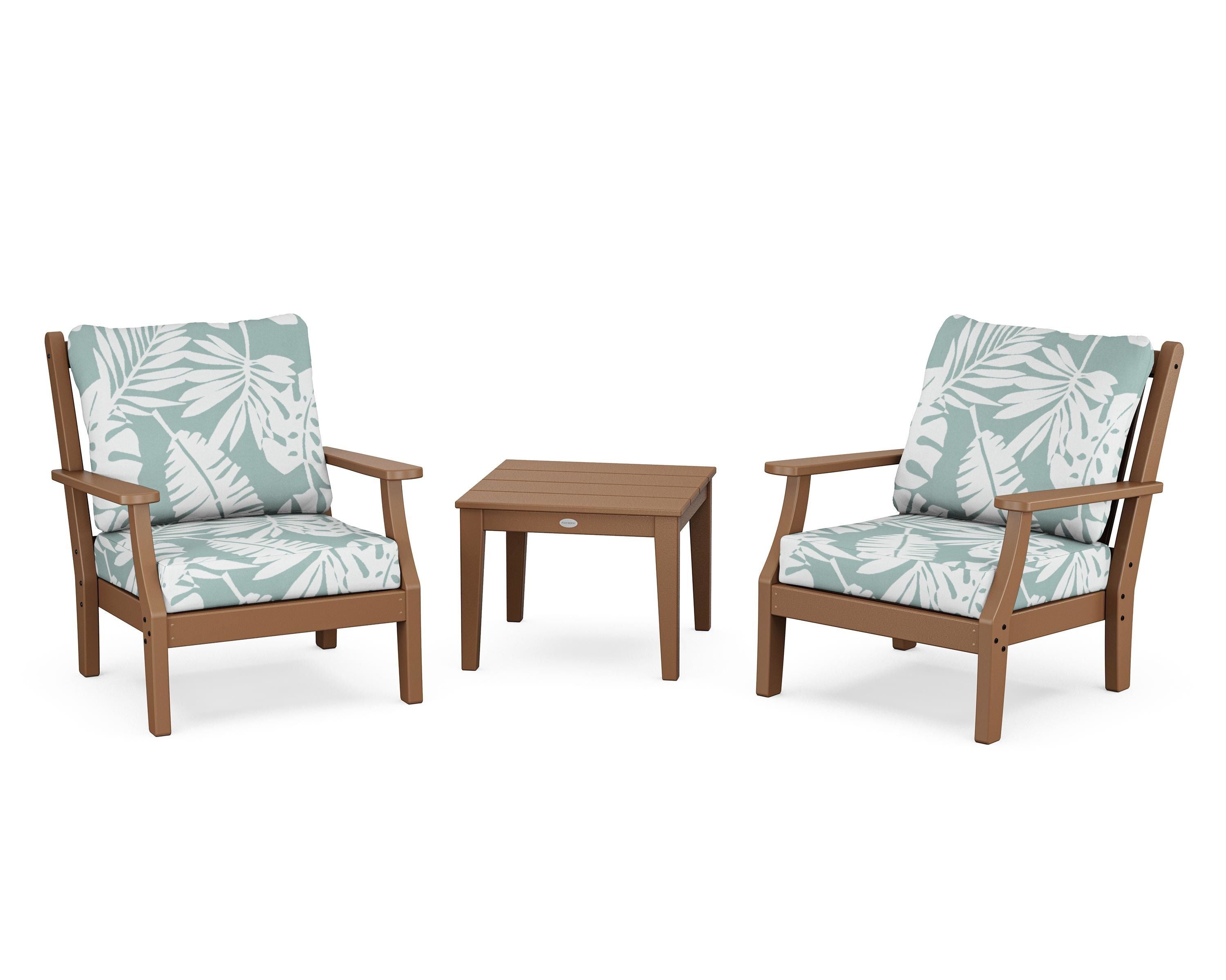 Country Living Wovendale 3-Piece Deep Seating Set in Teak / Leaf Glacier Spa