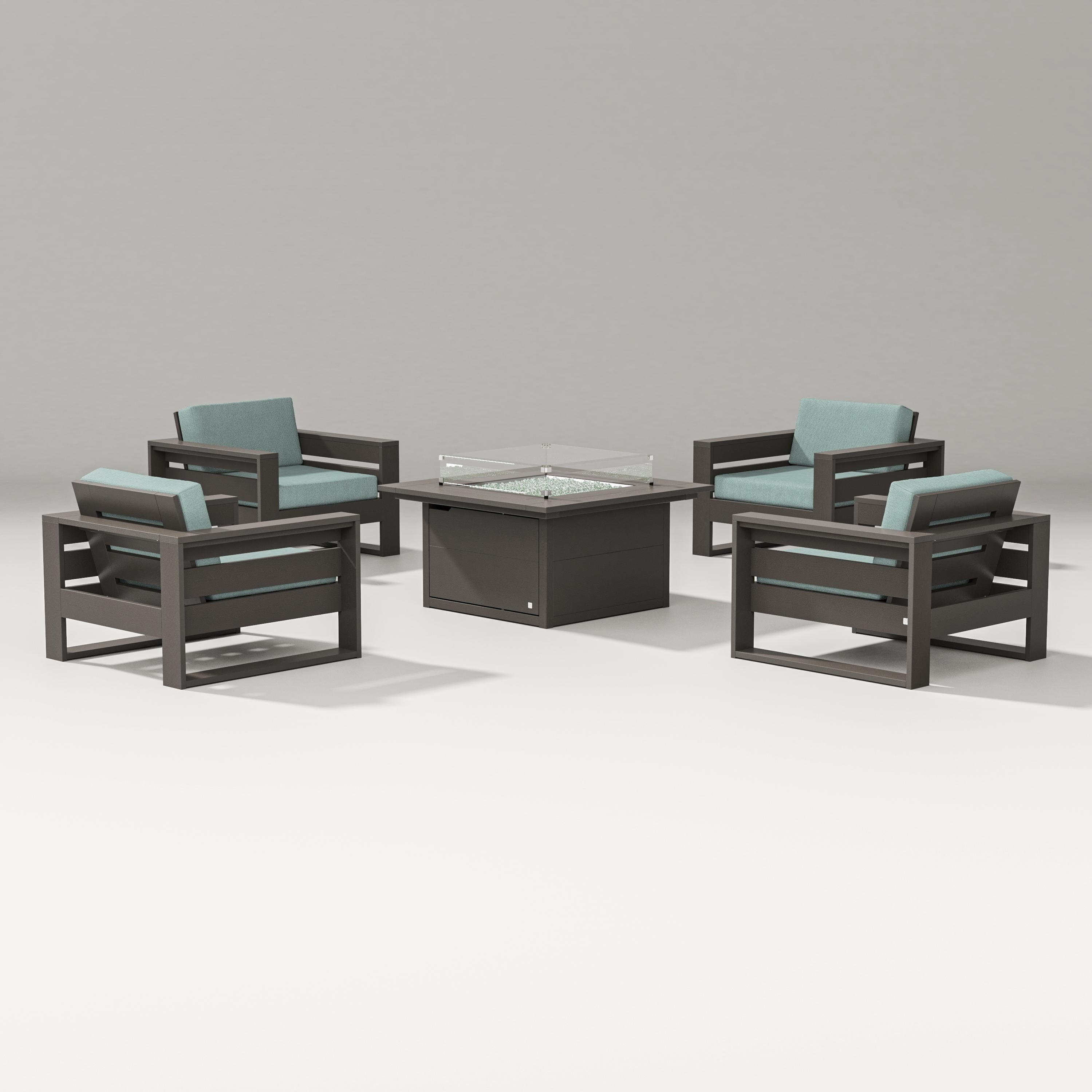 PW Designer Series Latitude 5-Piece Lounge Fire Table Set in Vintage Coffee / Glacier Spa