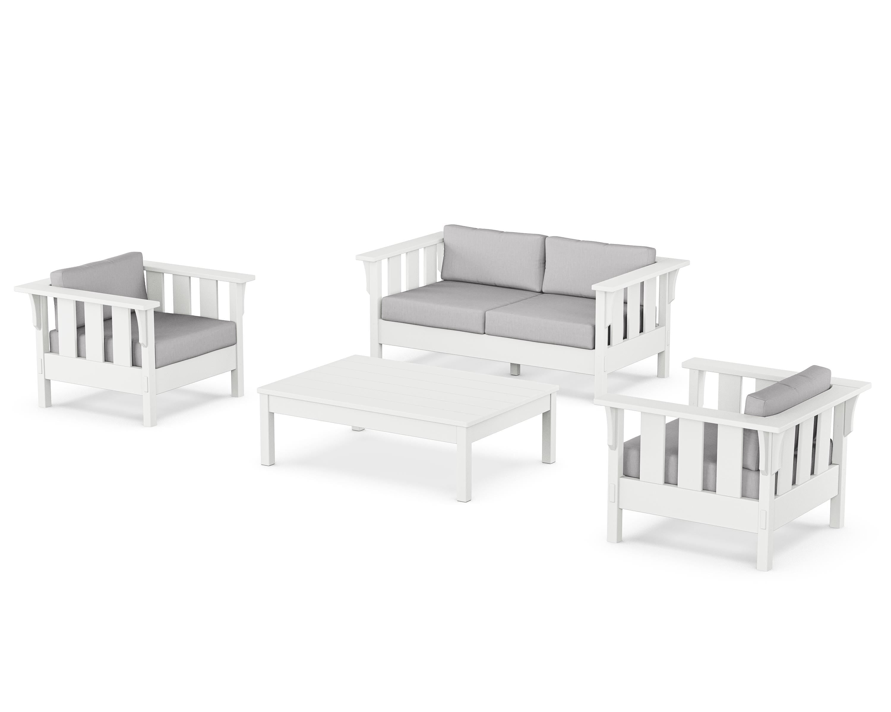 Martha Stewart by POLYWOOD Acadia 4-Piece Deep Seating Set with Loveseat in White / Granite
