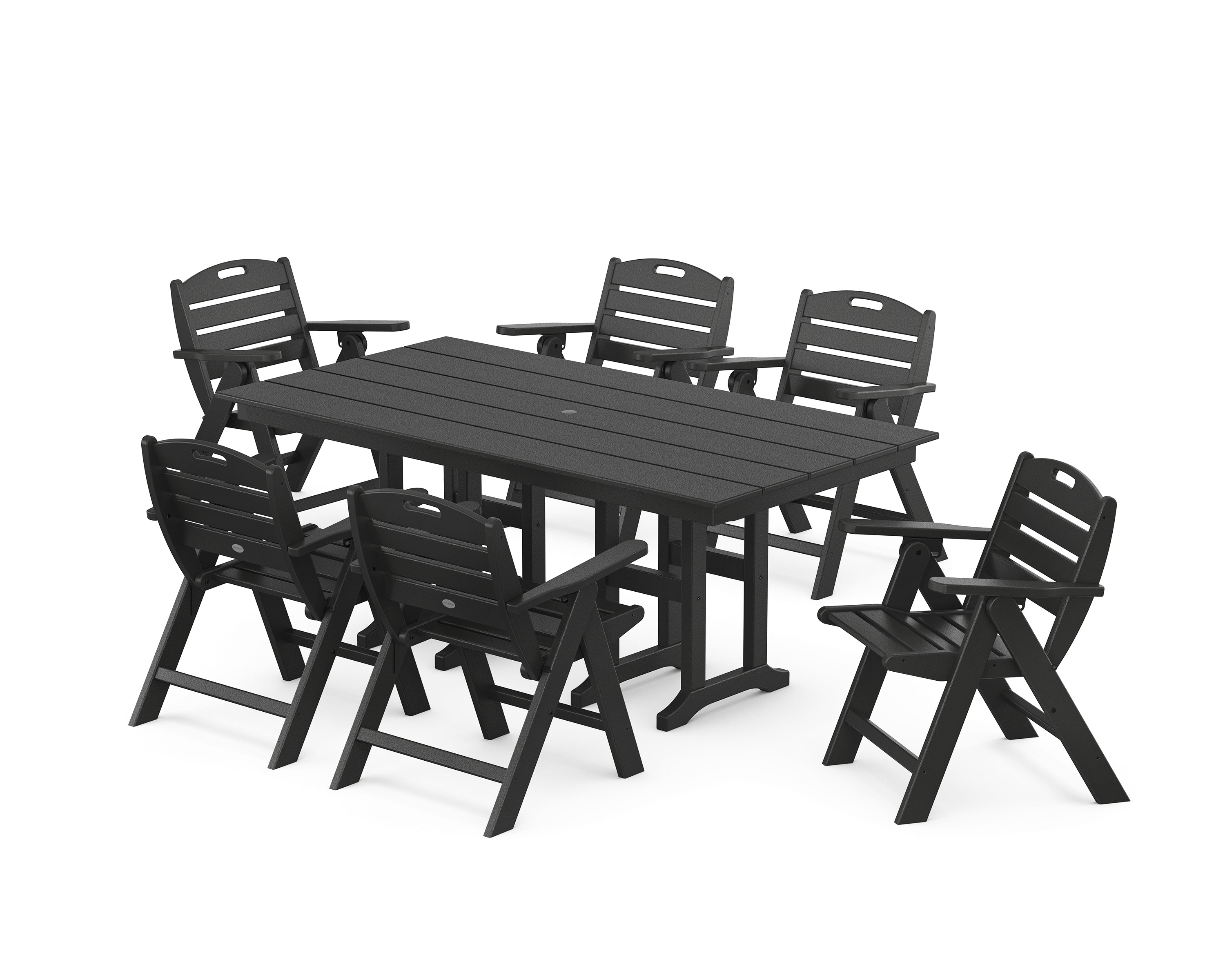 POLYWOOD Nautical Lowback 7-Piece Farmhouse Dining Set in Black