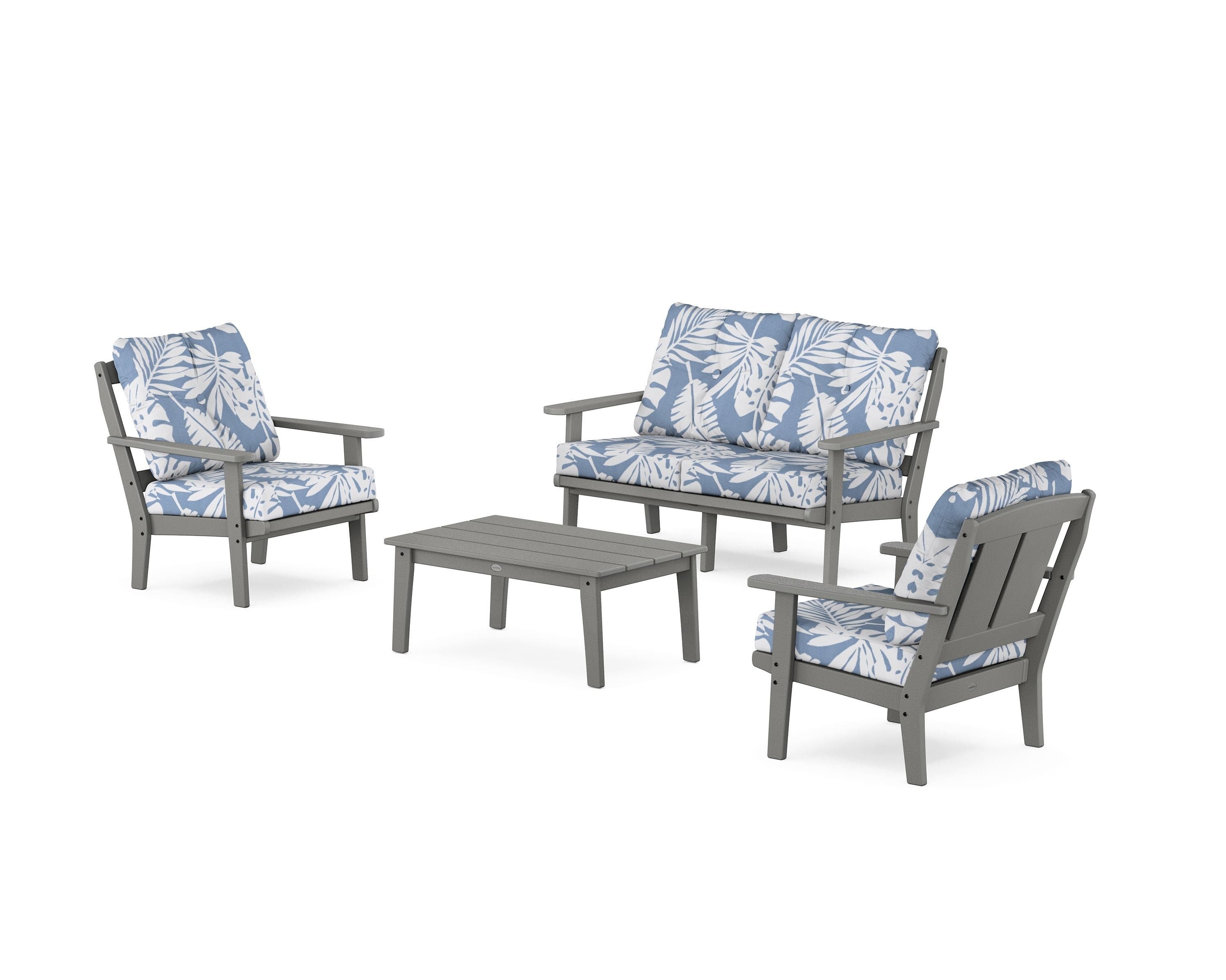 POLYWOOD Mission 4-Piece Deep Seating Set with Loveseat in Slate Grey / Leaf Sky Blue