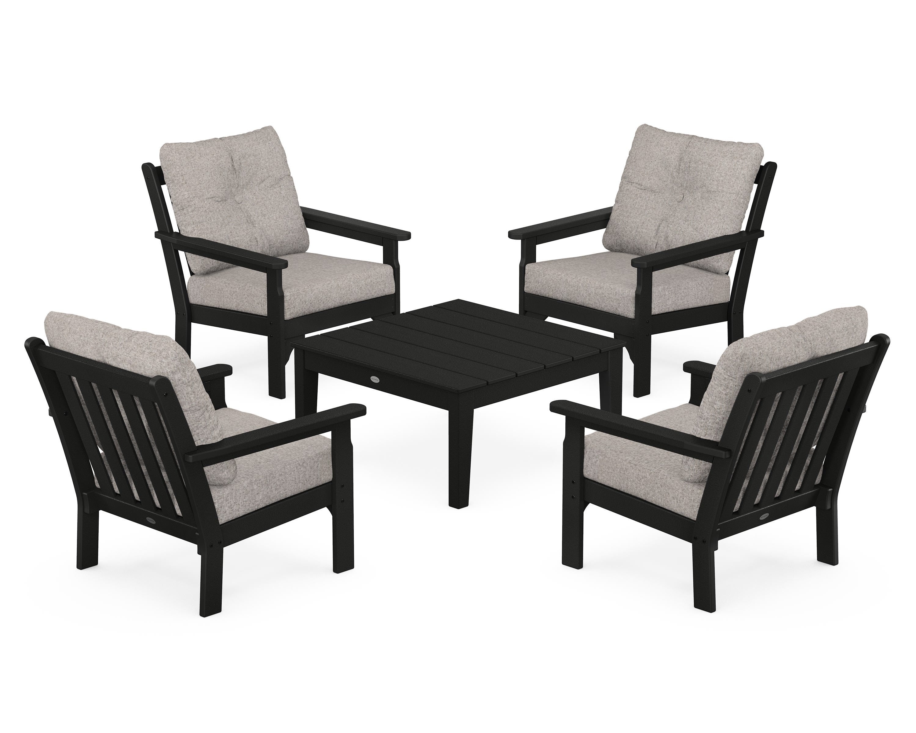 POLYWOOD Vineyard 5-Piece Deep Seating Conversation Set in Black / Weathered Tweed