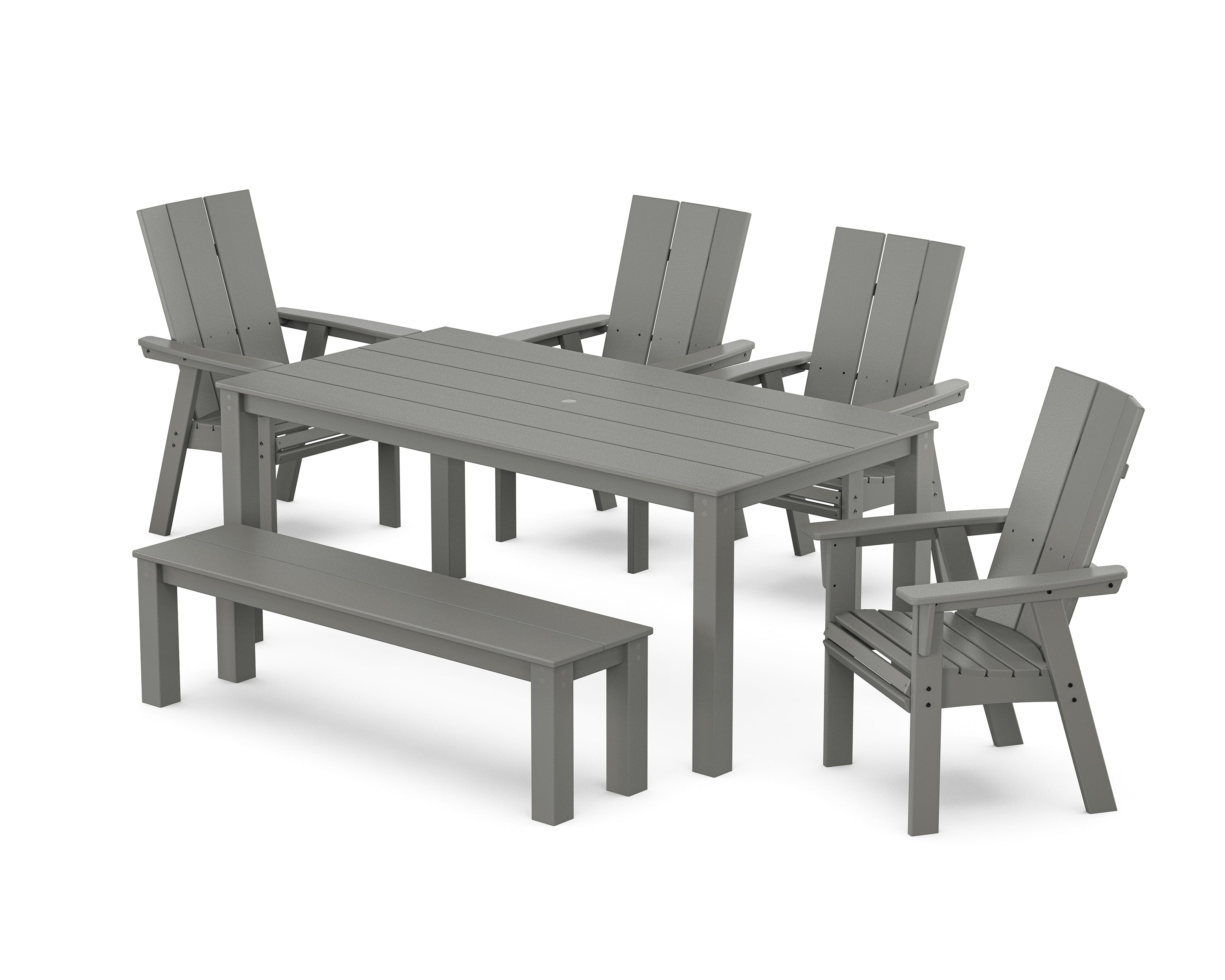 POLYWOOD Modern Curveback Adirondack 6-Piece Parsons Dining Set with Bench in Slate Grey