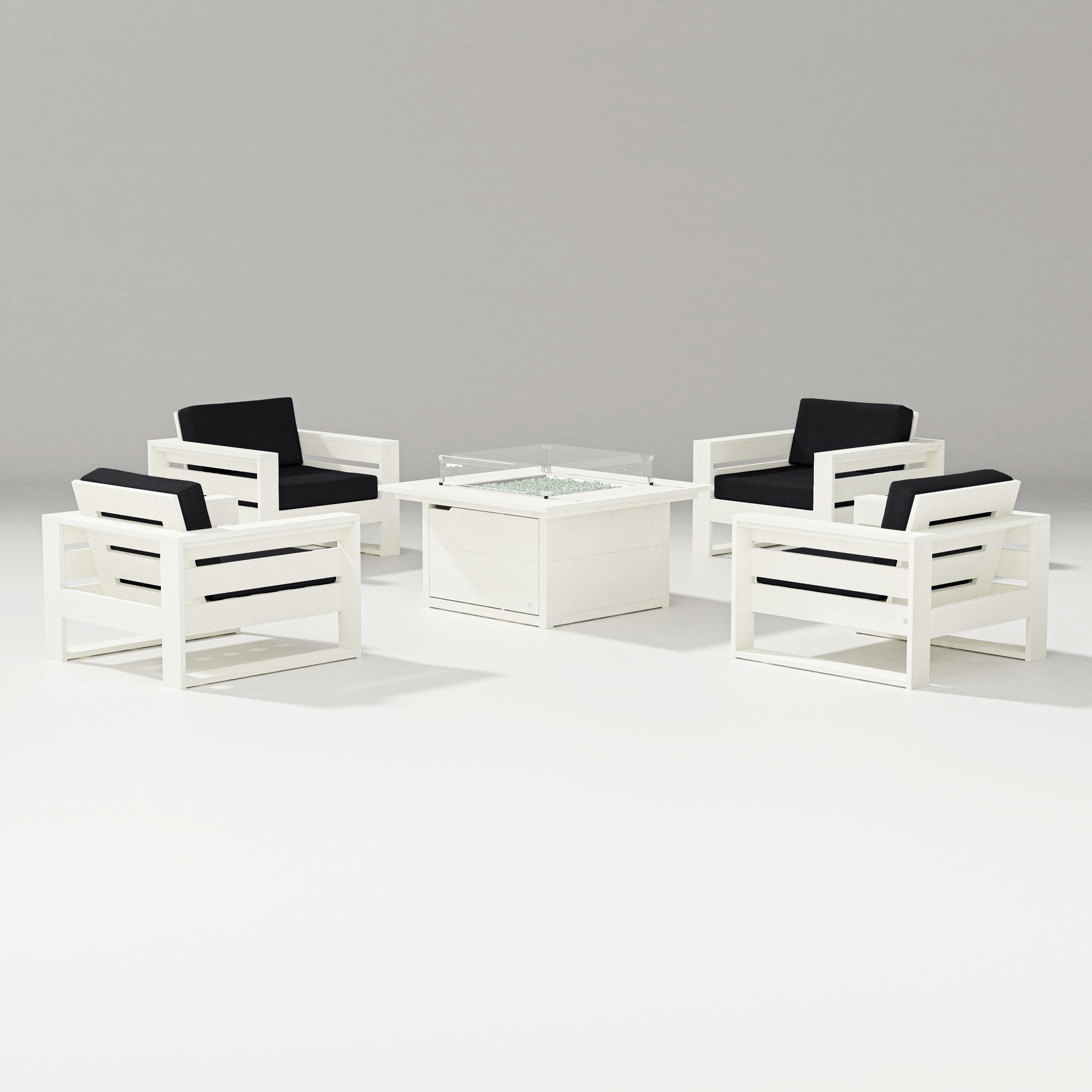 PW Designer Series Latitude 5-Piece Lounge Fire Table Set in Vintage White / Midnight Linen