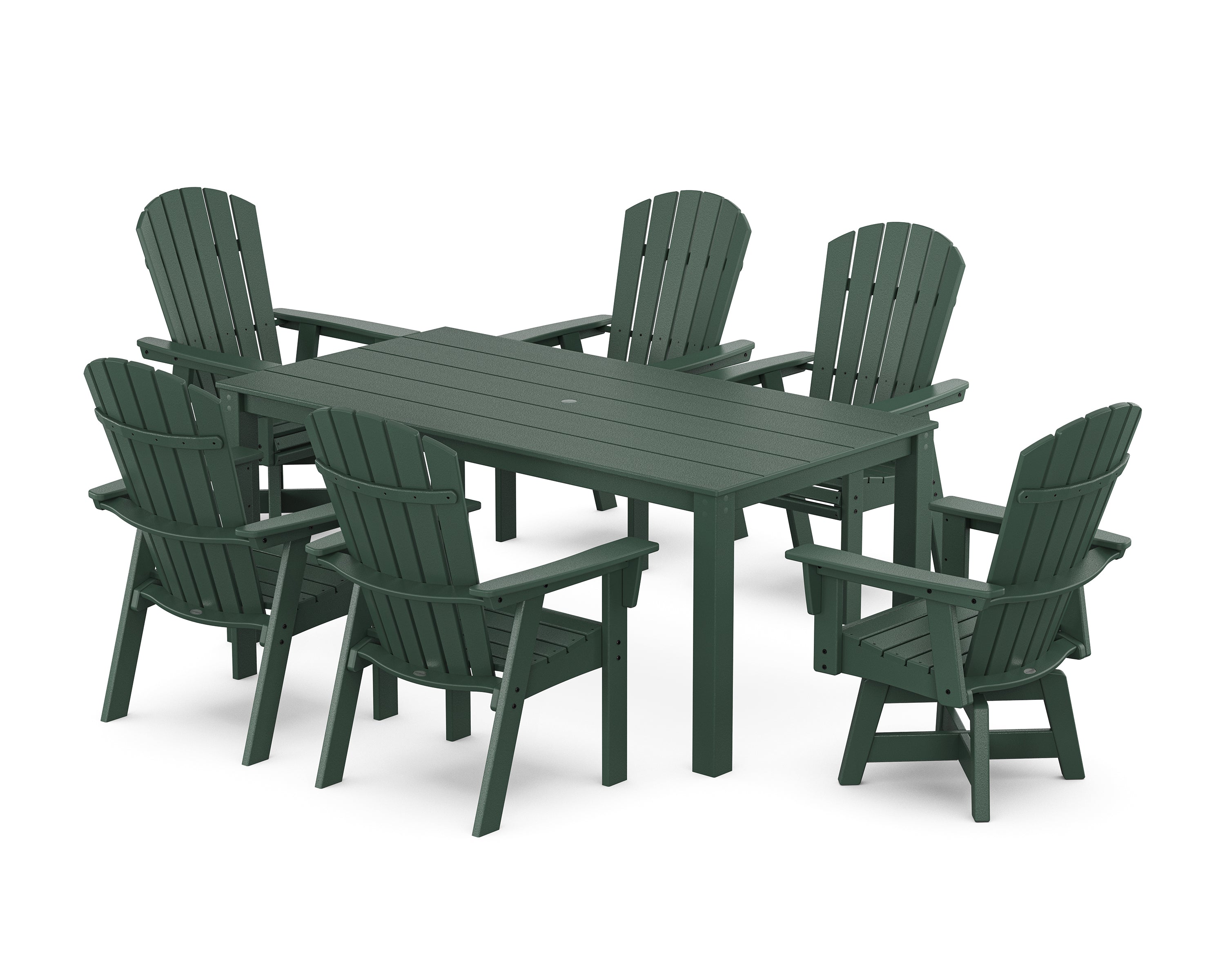 POLYWOOD Nautical Curveback Adirondack Swivel 7-Piece Parsons Dining Set in Green