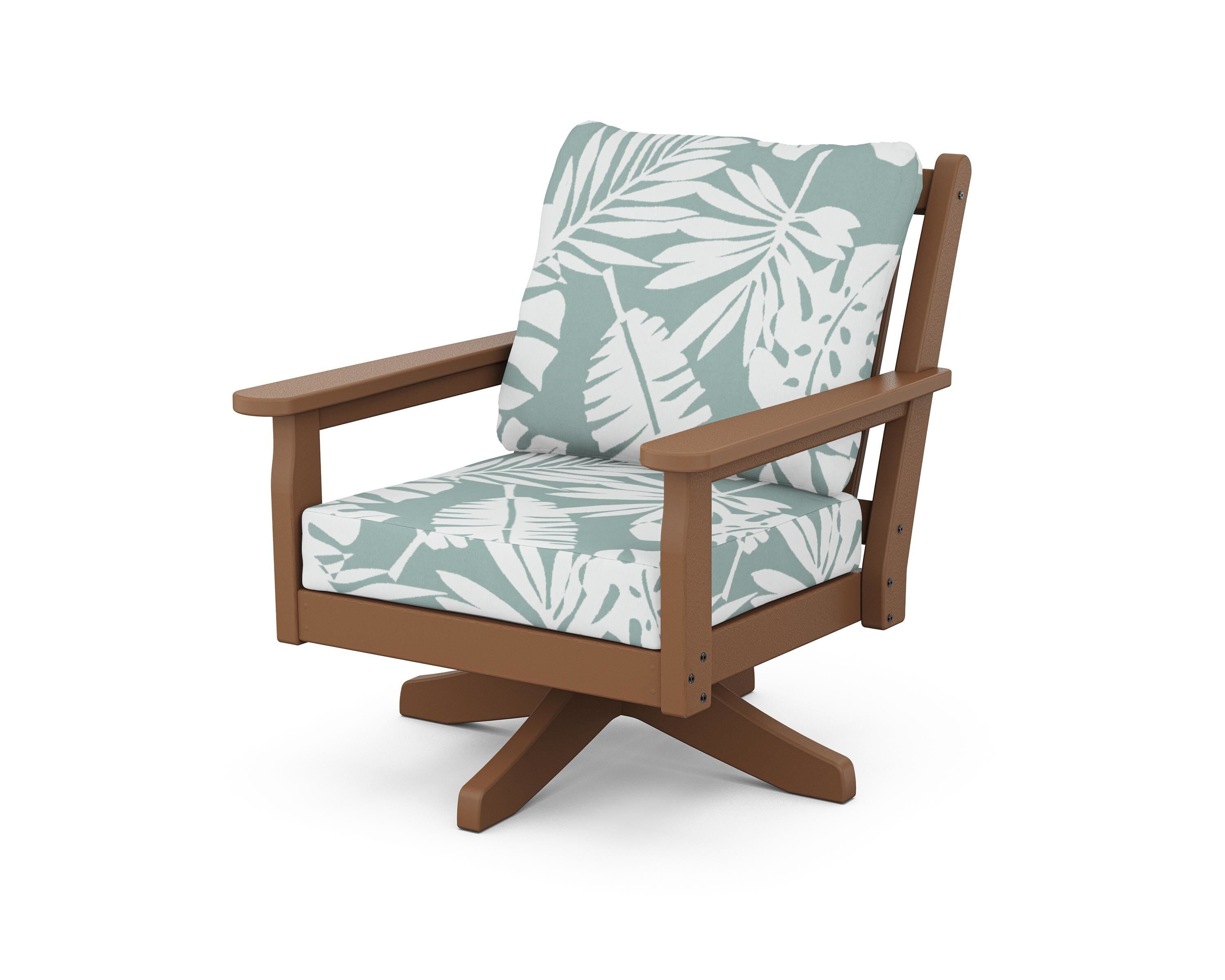 POLYWOOD Chippendale Deep Seating Swivel Chair in Teak / Leaf Glacier Spa
