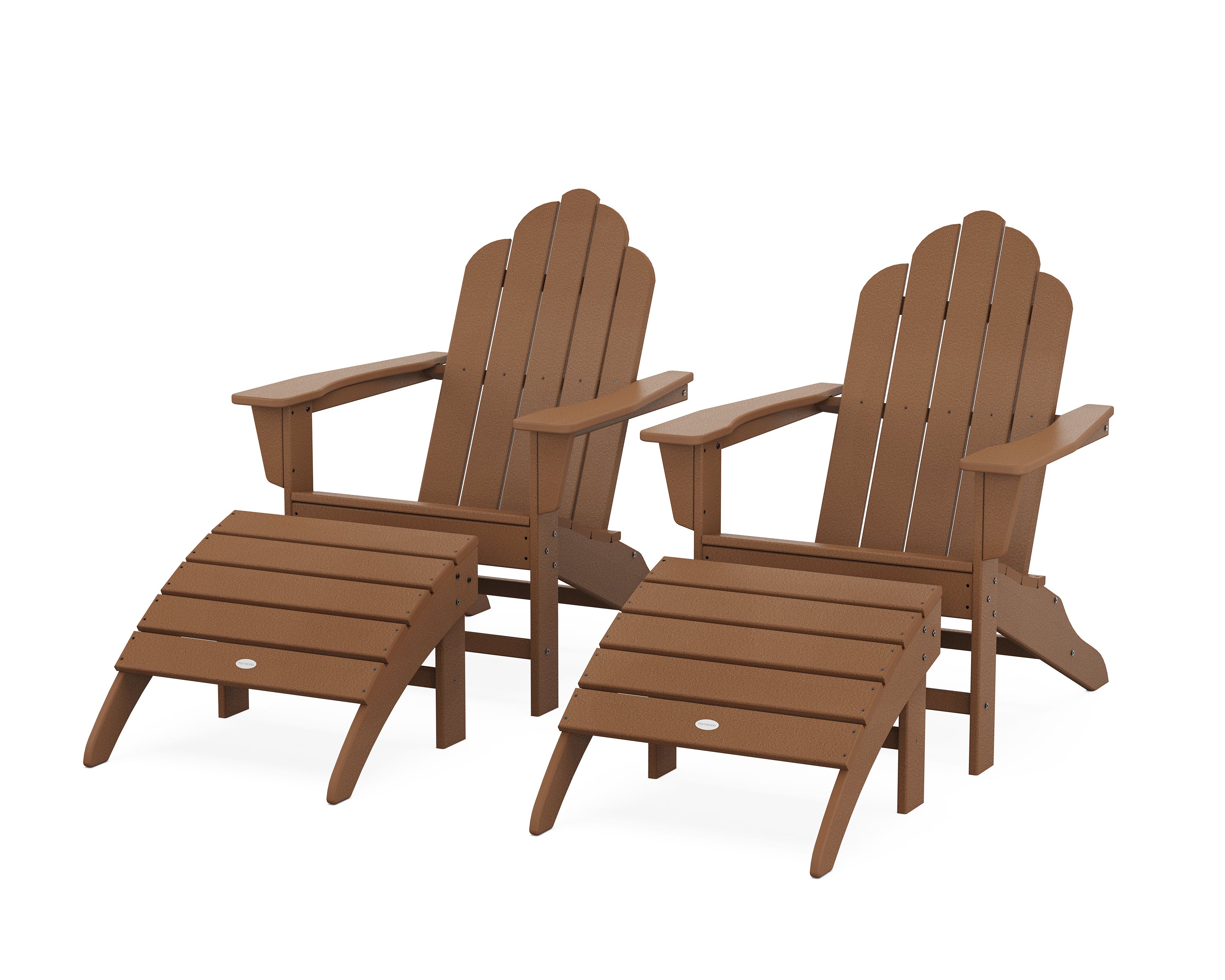 POLYWOOD Long Island Adirondack Chair 4-Piece Set with Ottomans in Teak