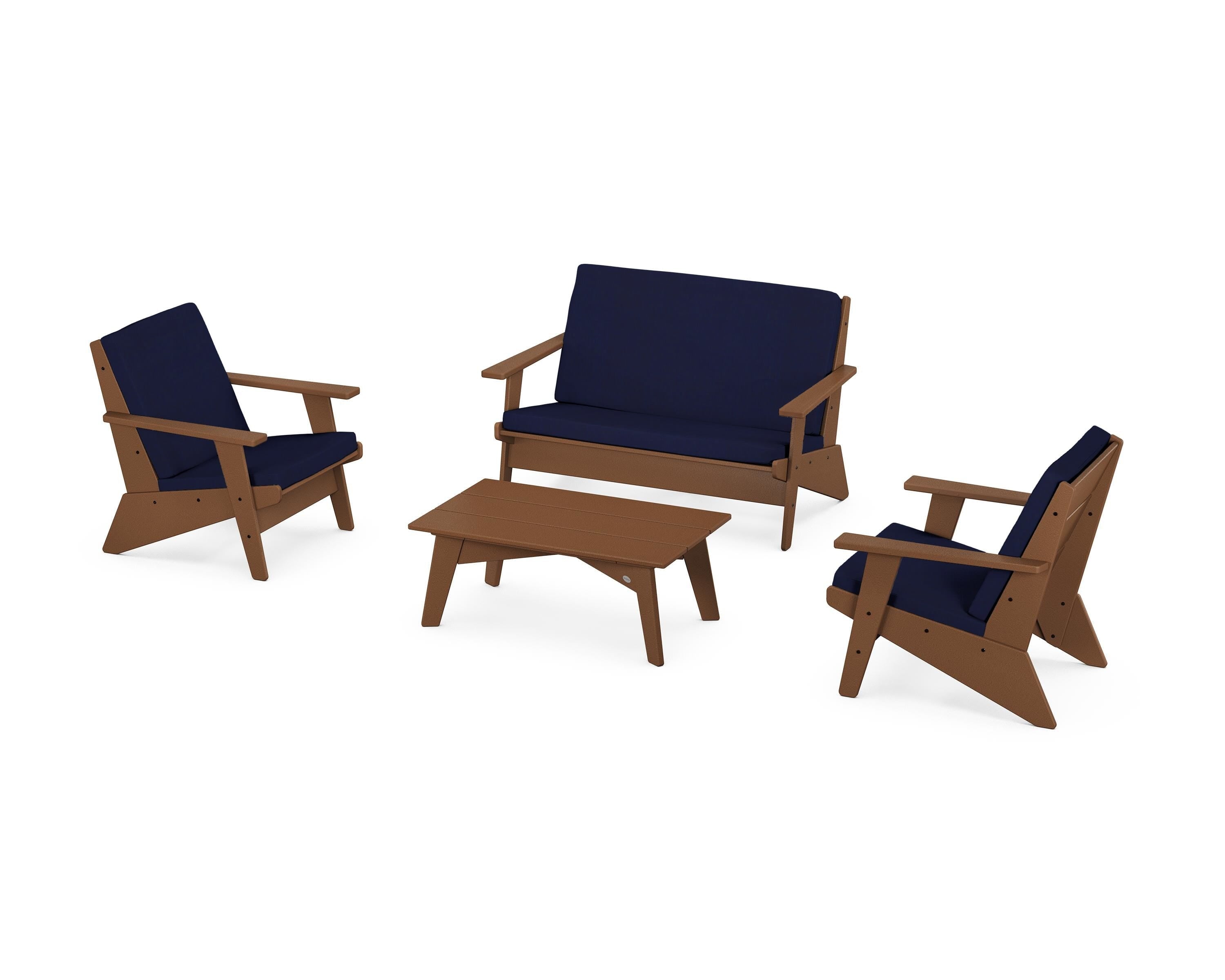 POLYWOOD Riviera Modern Lounge 4-Piece Set in Teak / Navy