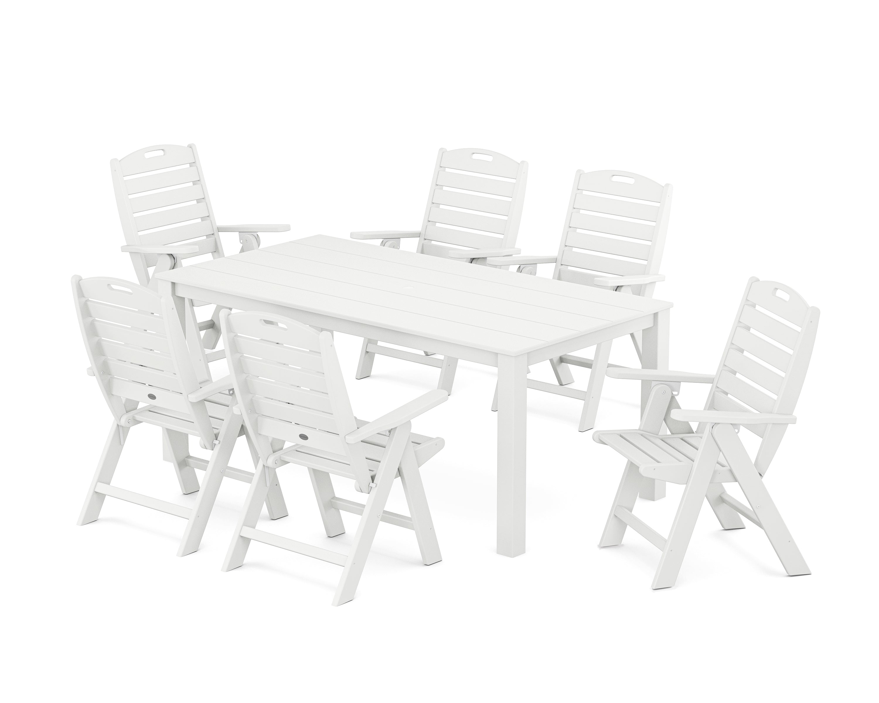 POLYWOOD Nautical Folding Highback Chair 7-Piece Parsons Dining Set in White