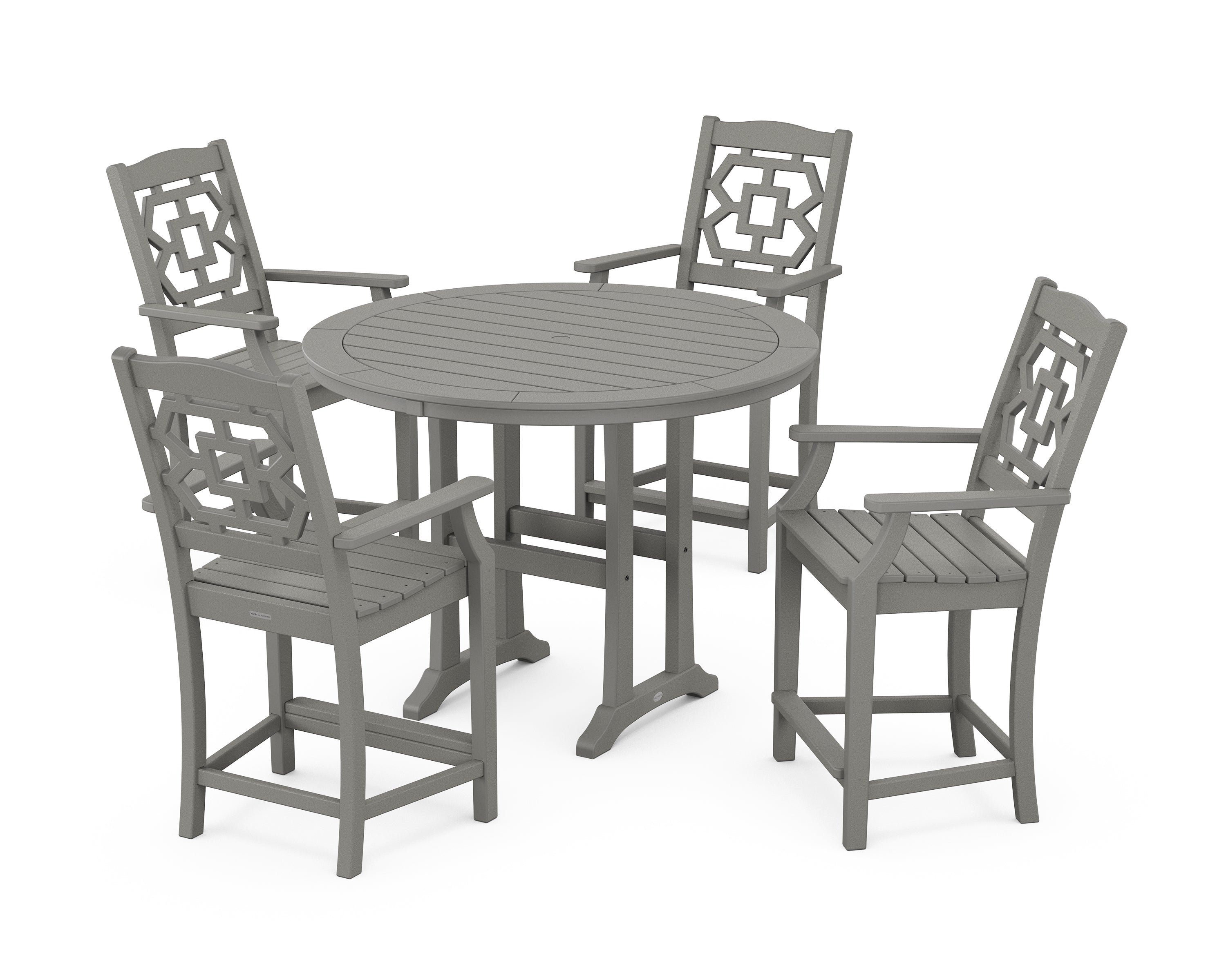 Martha Stewart by POLYWOOD® Chinoiserie 5-Piece Round Counter Set in Slate Grey