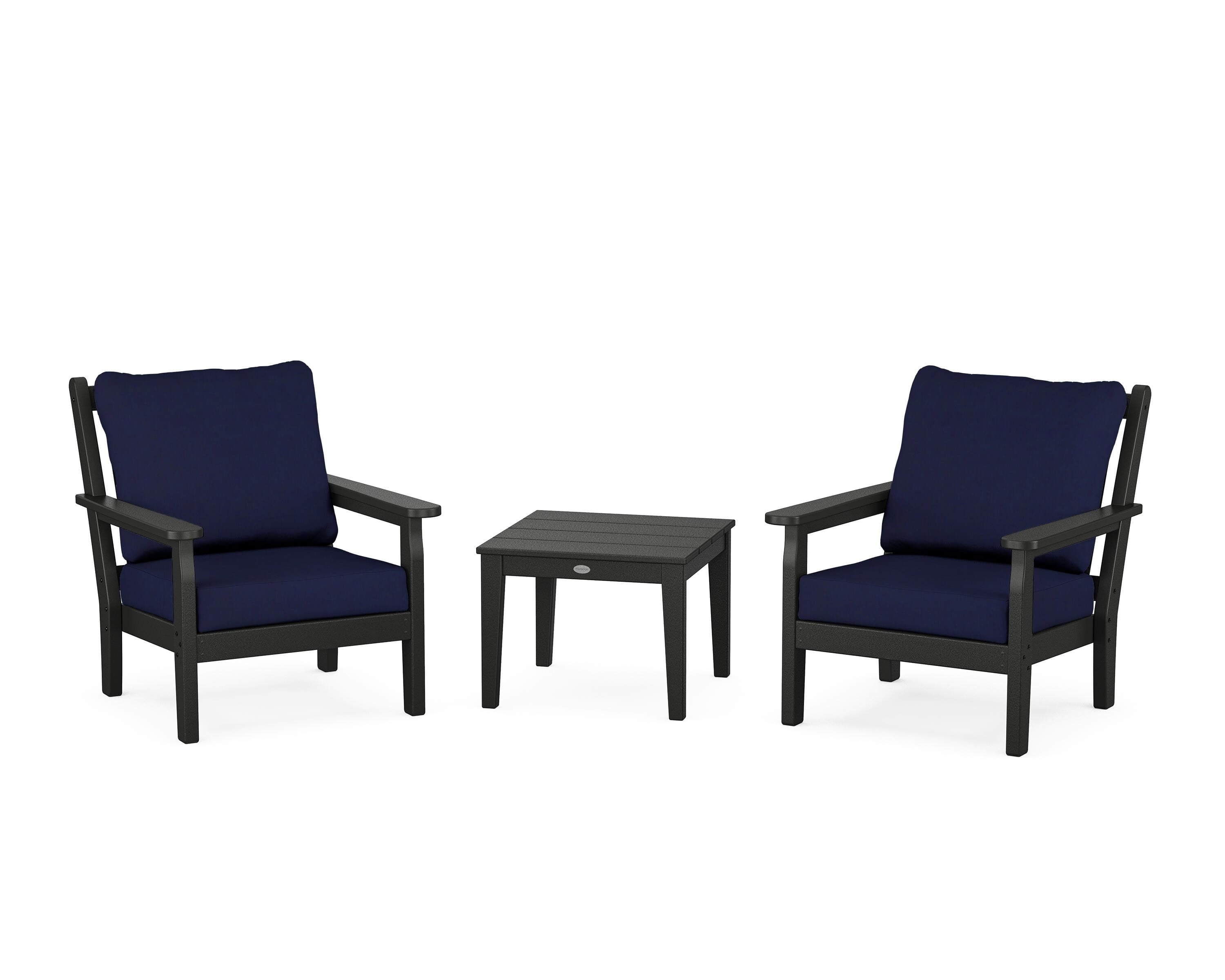 POLYWOOD Chippendale 3-Piece Deep Seating Set in Black / Navy