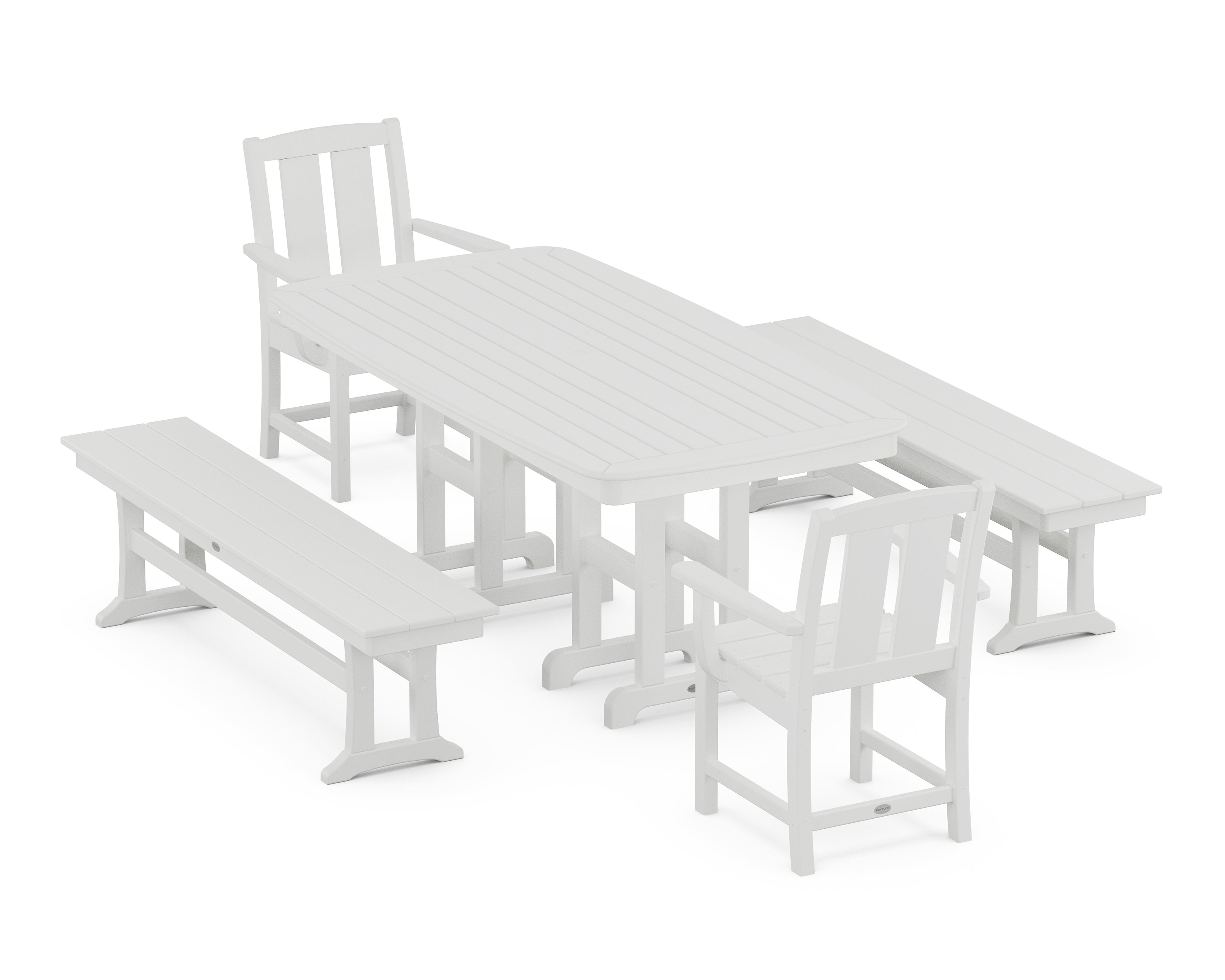 POLYWOOD Mission 5-Piece Dining Set with Benches in White